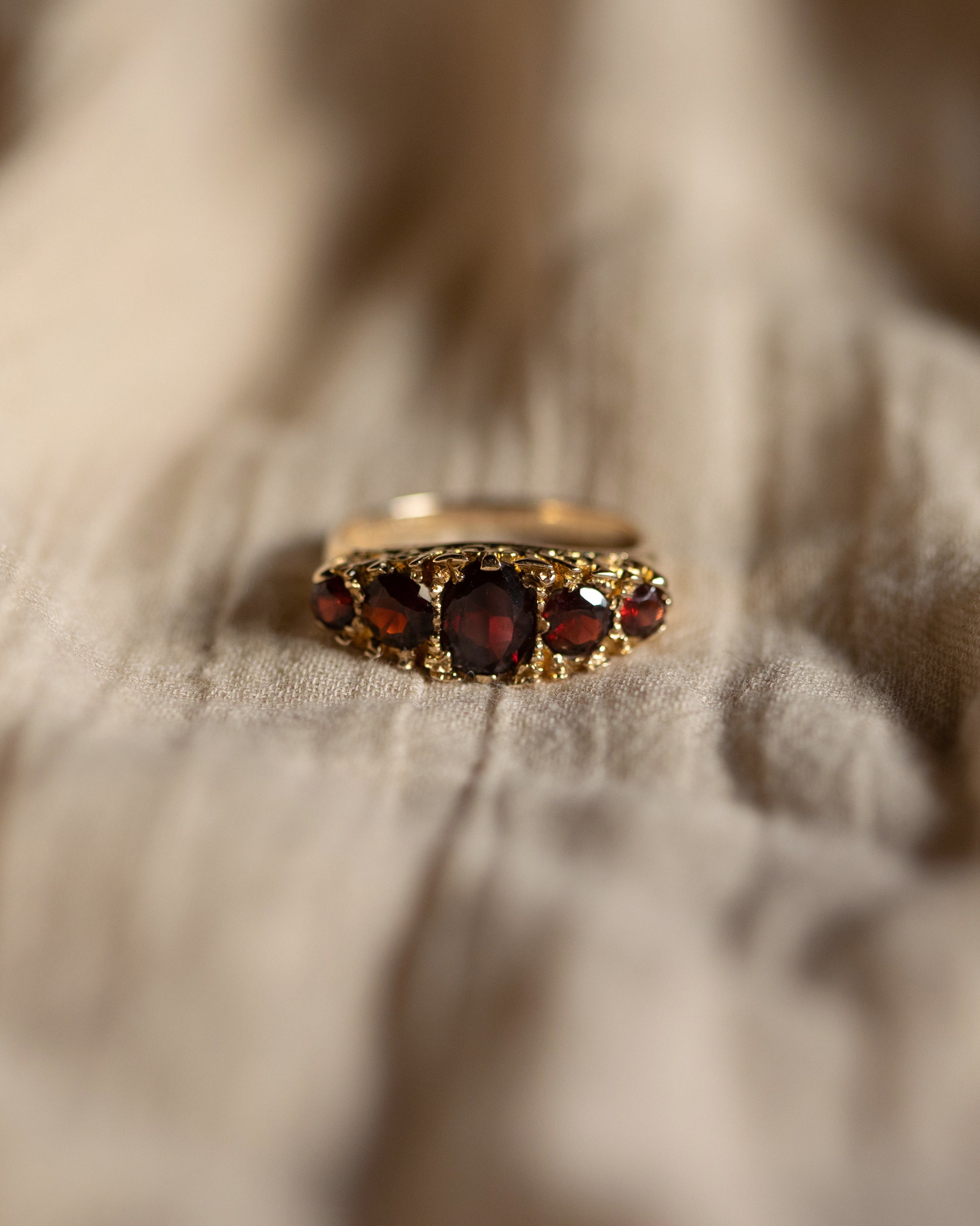 Image of Nancy Vintage 9ct Gold Five Stone Garnet Ring