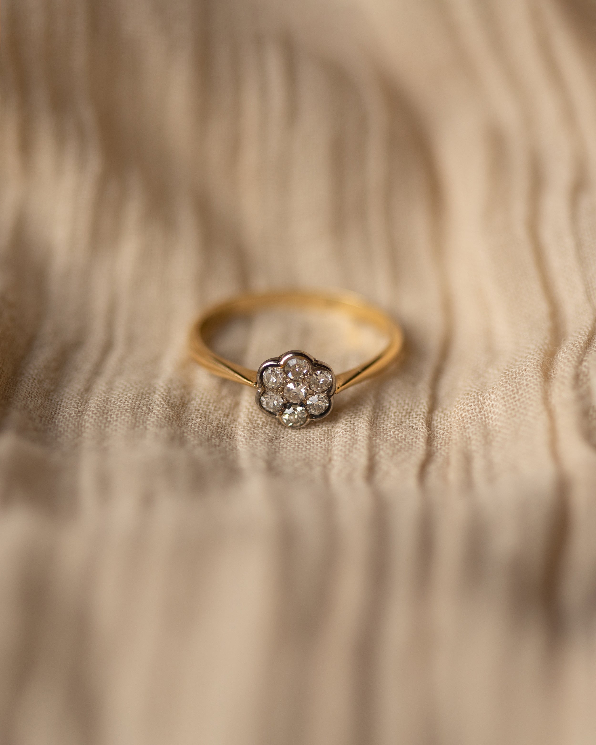 Jessa Antique Edwardian 18ct Gold Diamond Daisy Cluster Ring