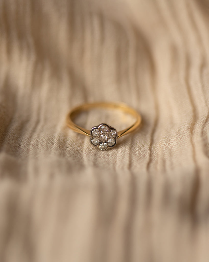 Jessa Antique Edwardian 18ct Gold Diamond Daisy Cluster Ring
