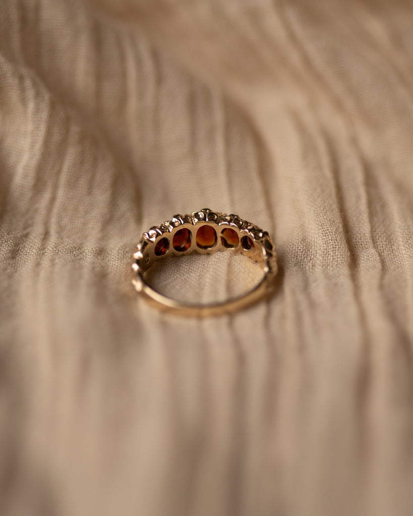 Angeline 1978 Vintage 9ct Gold Garnet Five Stone Ring