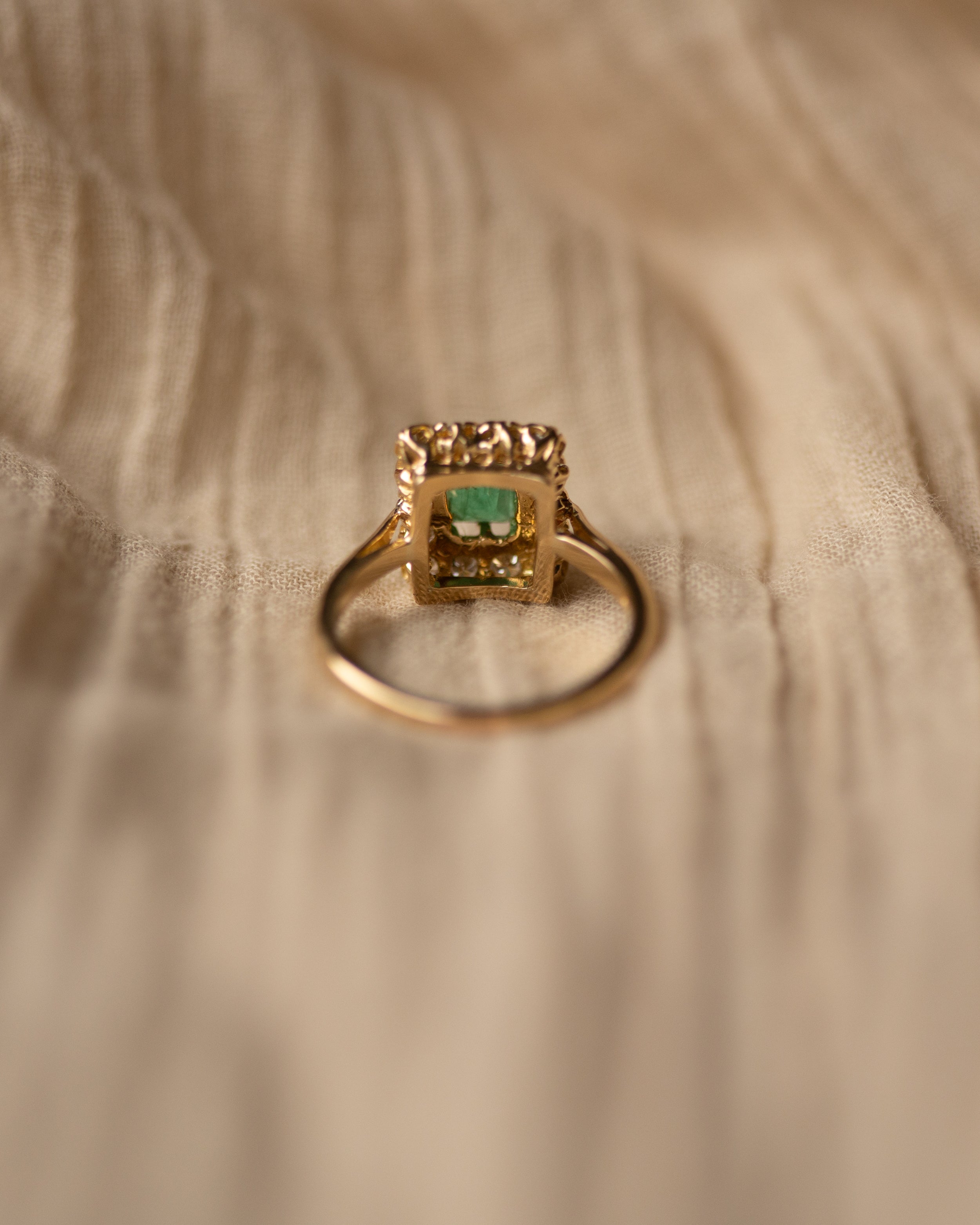 Greta 18ct Gold Emerald & Diamond Rectangular Cluster Ring | Rock n Rose