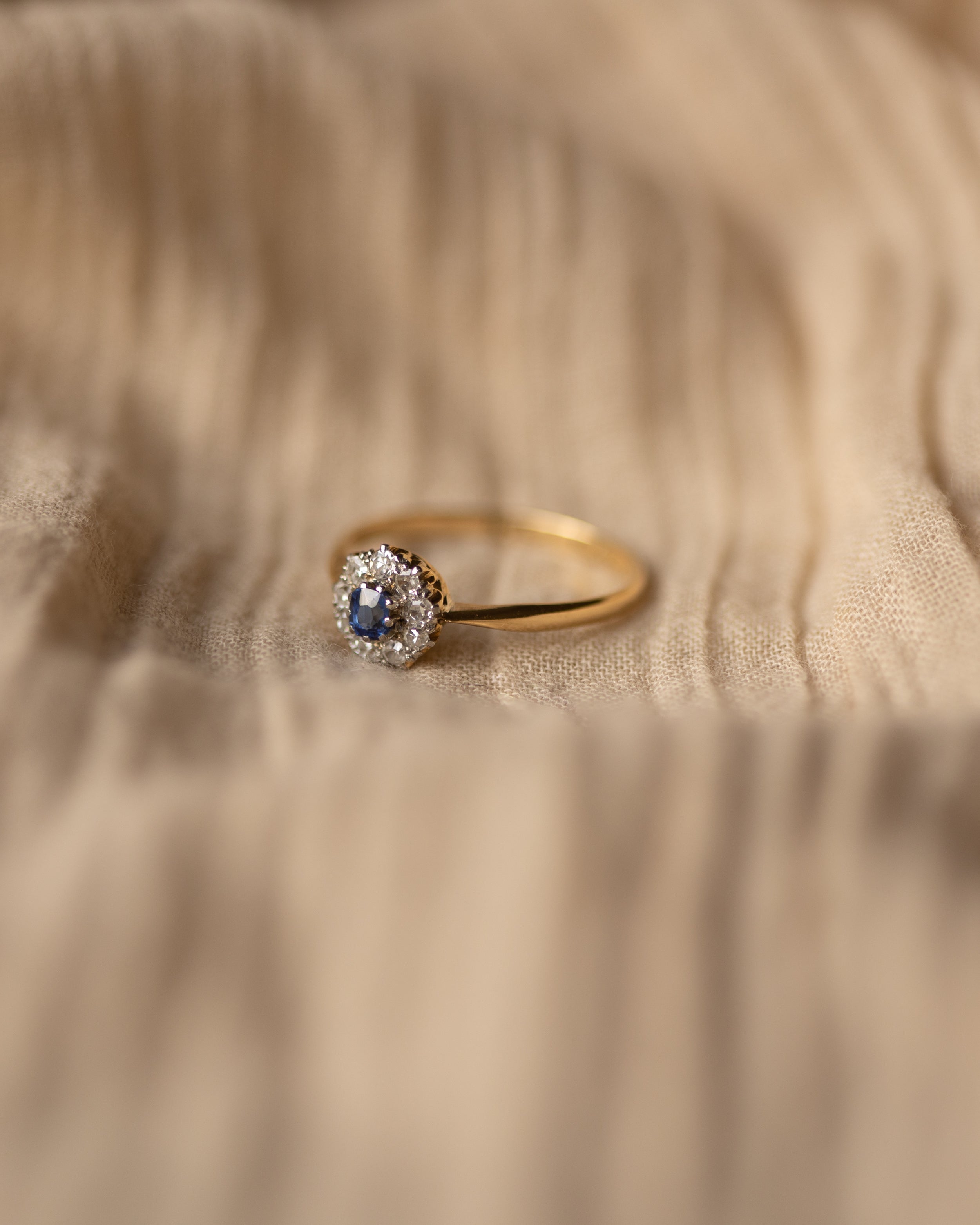 Grace Antique Edwardian 18ct Gold Sapphire & Diamond Cluster Ring