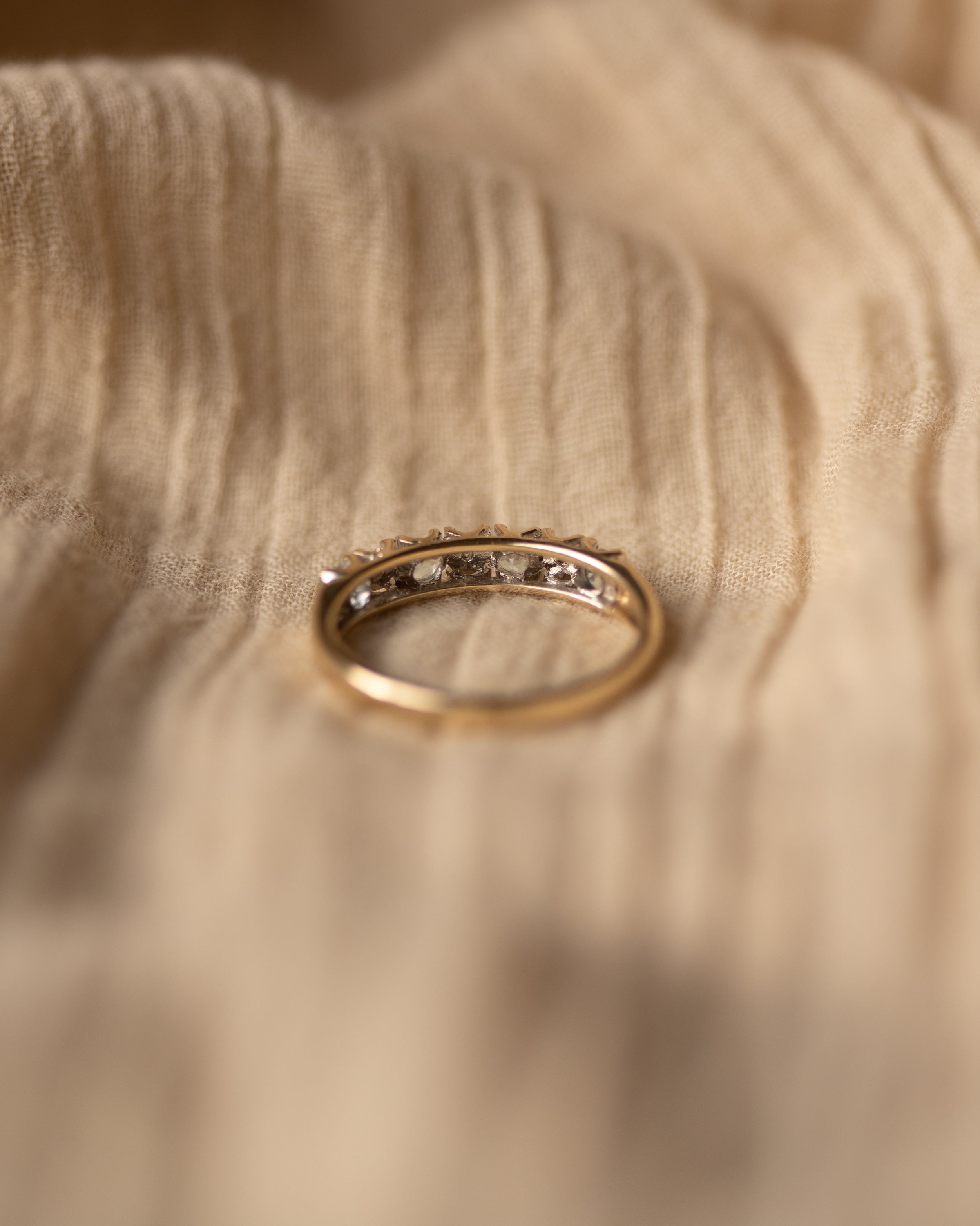 Carmen Vintage 9ct Gold Blue Topaz & Diamond Half Eternity Ring