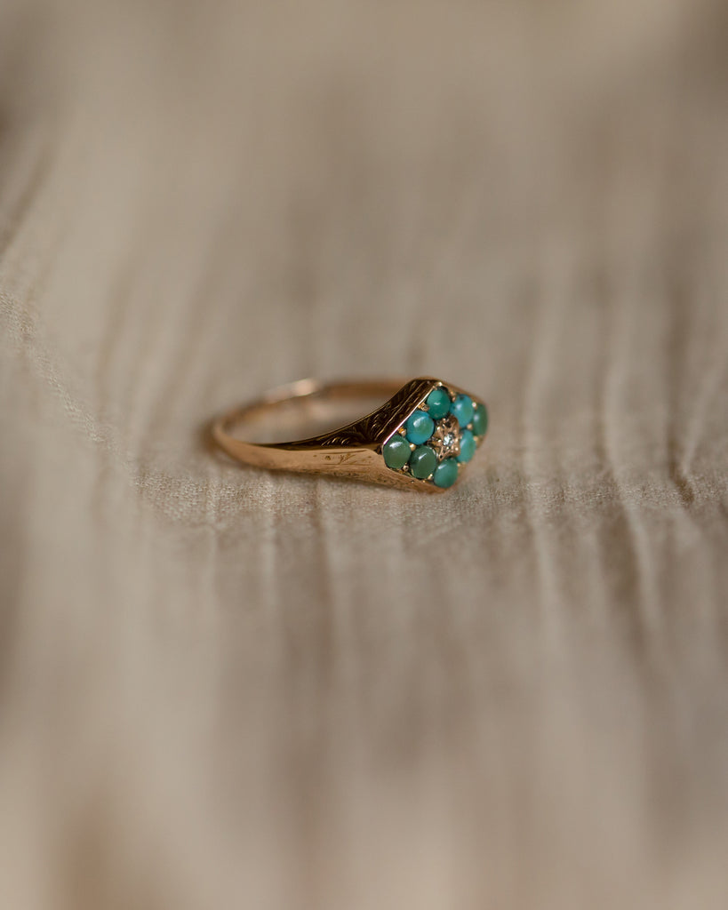 Avery 1922 Antique 15ct Gold Turquoise & Diamond Ring
