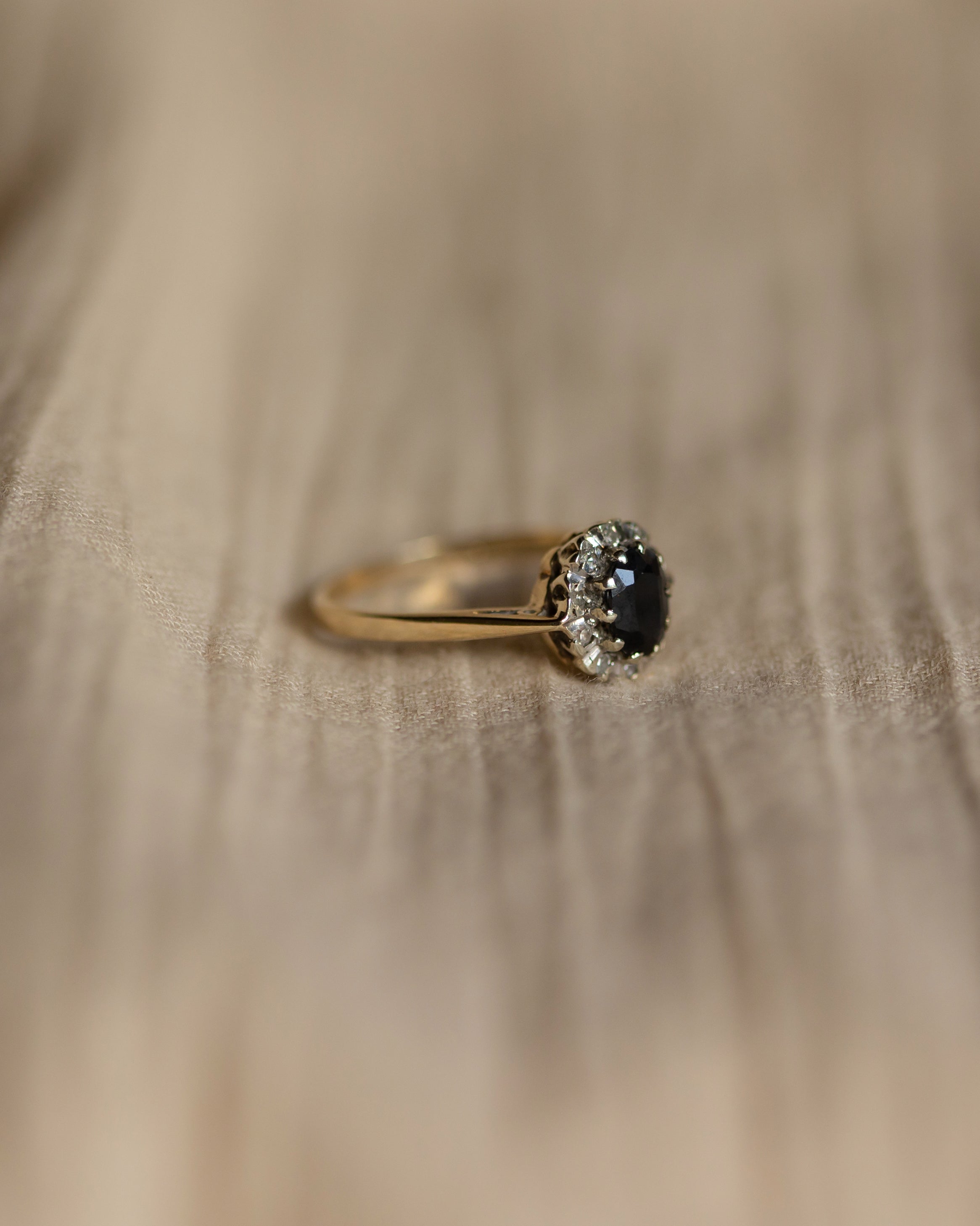 Helena 1983 Vintage 9ct Gold Sapphire & Diamond Cluster Ring
