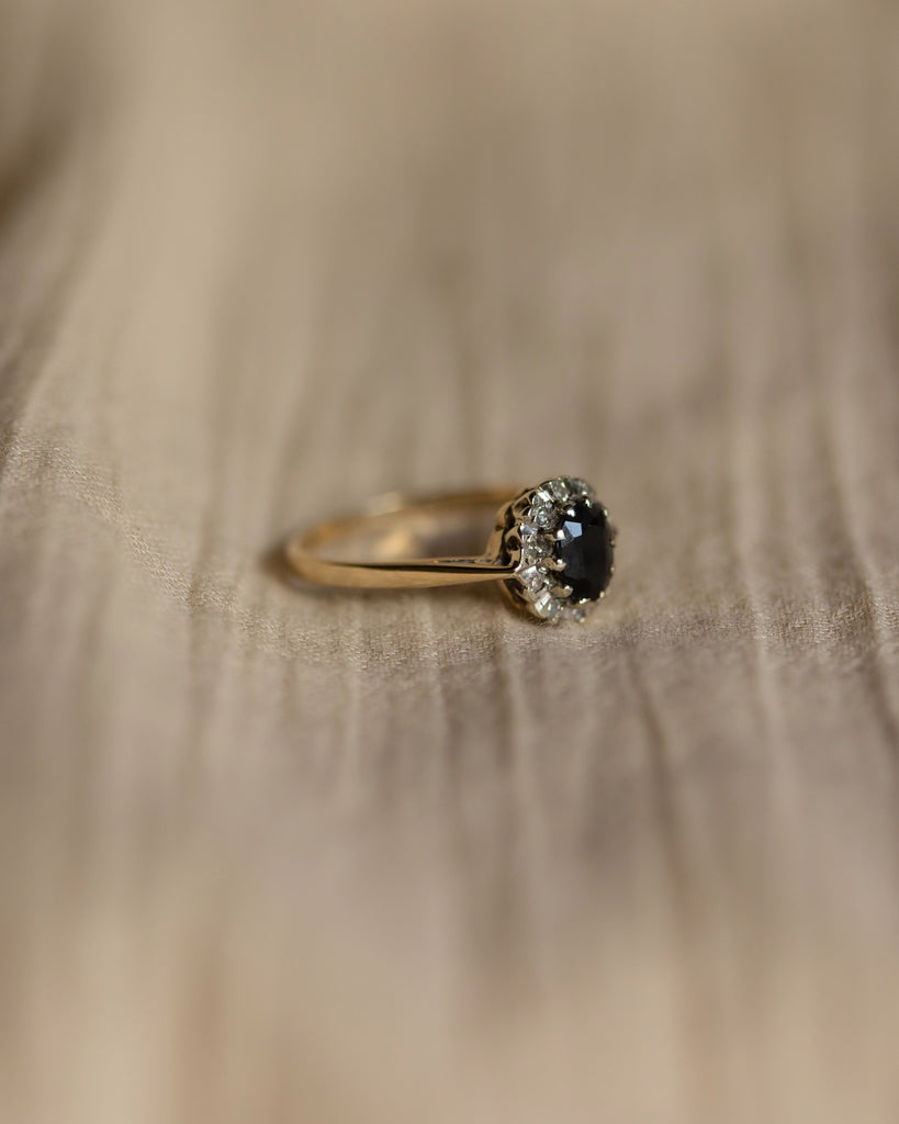 Helena 1983 Vintage 9ct Gold Sapphire & Diamond Cluster Ring