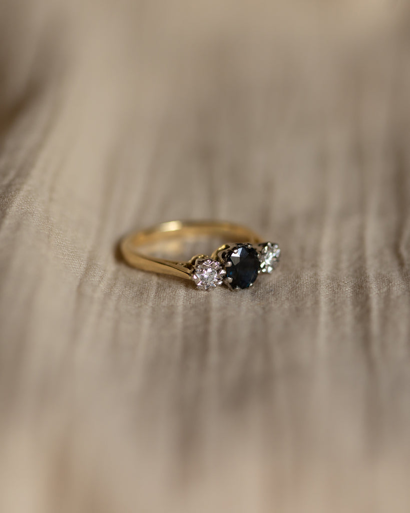 Gisella 1975 Vintage 18ct Gold Sapphire & Diamond Trilogy Ring