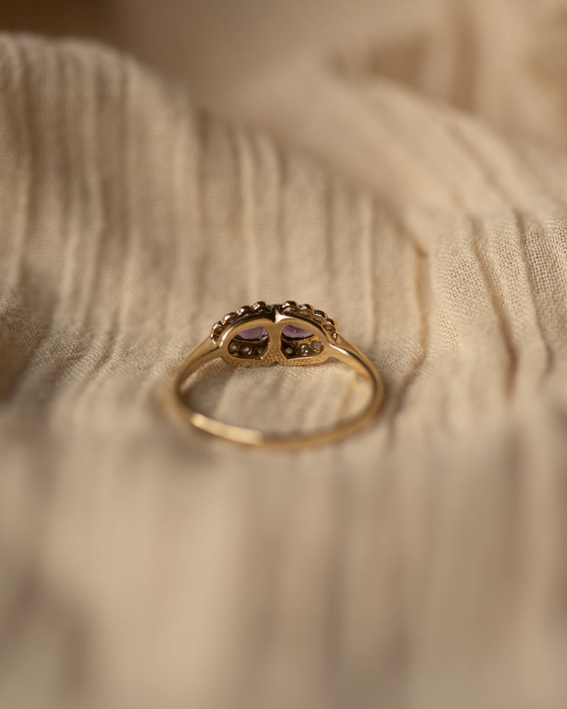 Dolores Vintage 9ct Gold Amethyst & Diamond Cluster Ring
