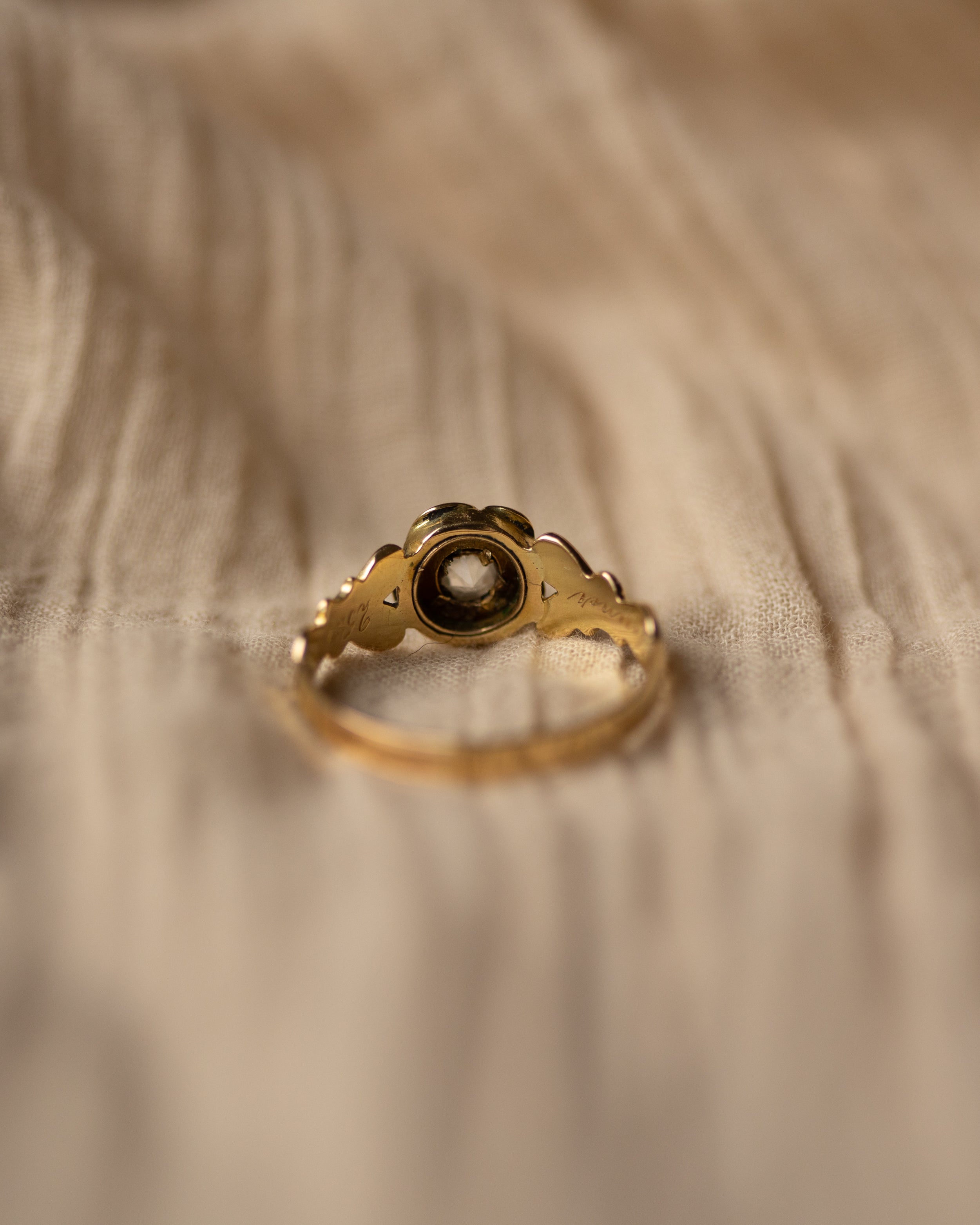 Euphemia 1854 Antique 18ct Gold Enamel & Paste Flower Mourning Ring