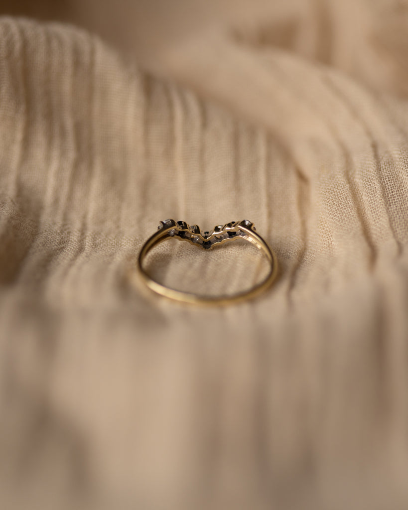 Mavis Vintage 9ct Gold Sapphire & CZ Wishbone Ring
