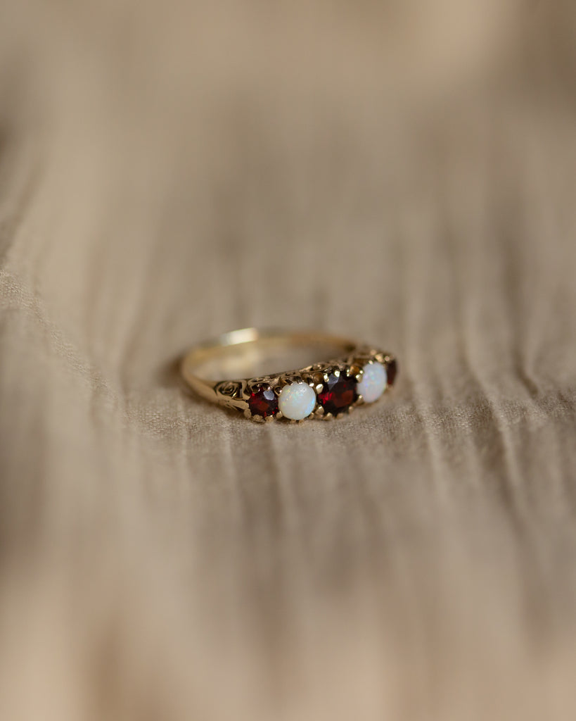 Lavinia Vintage 9ct Gold Opal & Garnet Five Stone Ring
