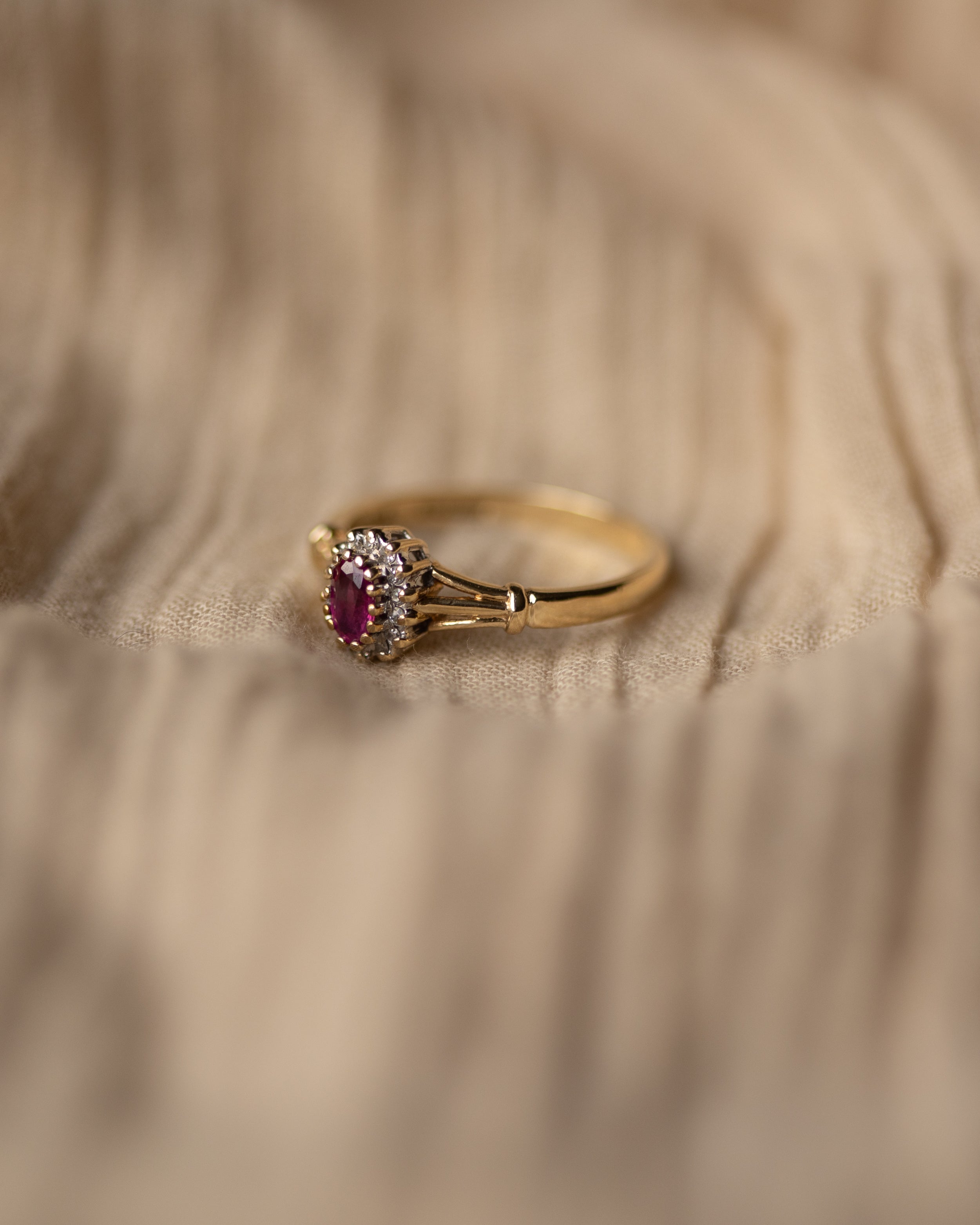 Birdie Vintage 9ct Gold Ruby & Diamond Cluster Ring