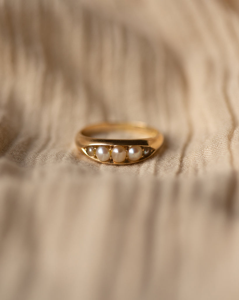 Olive 1892 Victorian Antique 18ct Gold Five Stone Pearl Ring