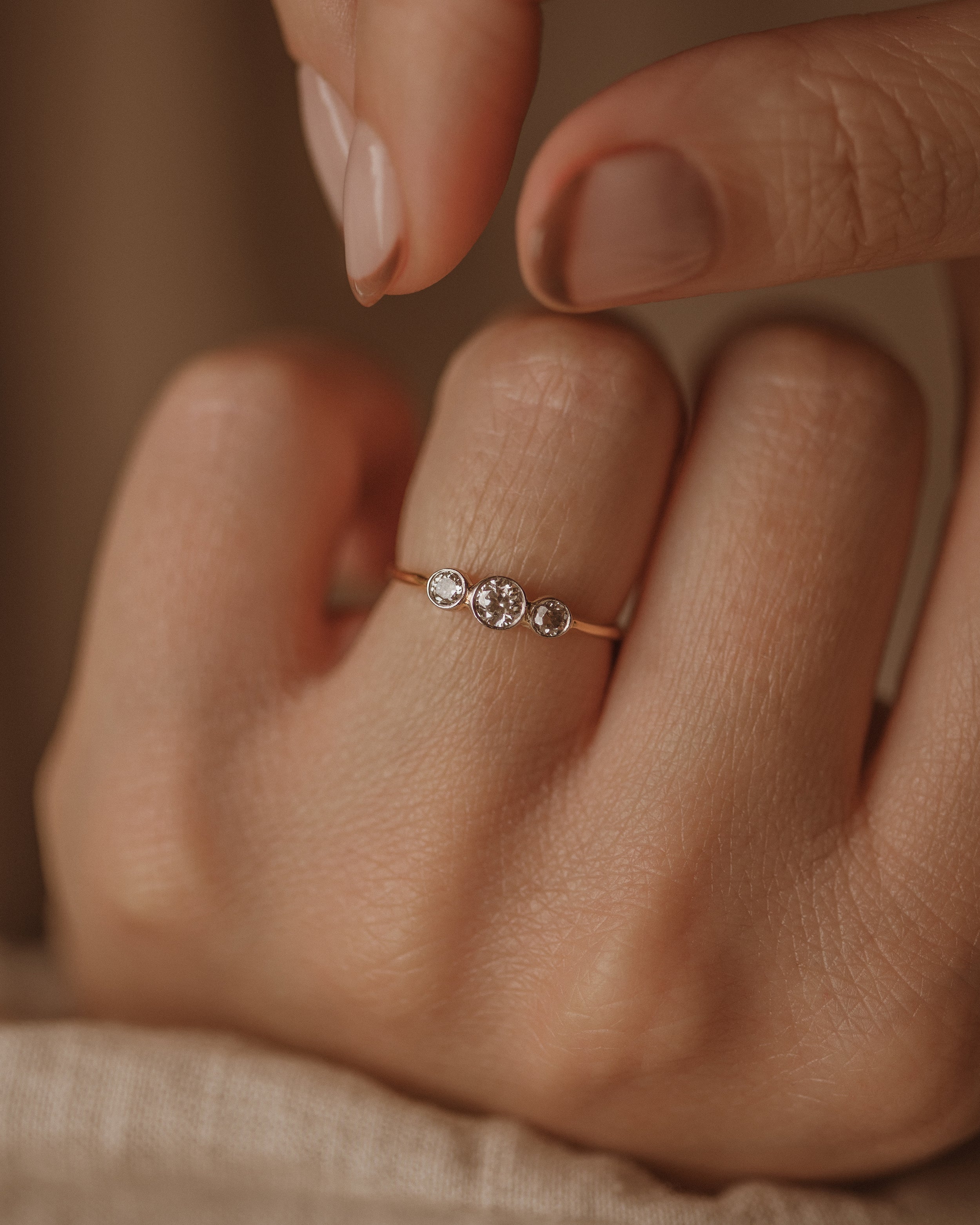Image of Olive Antique 18ct Gold Diamond Trilogy Ring