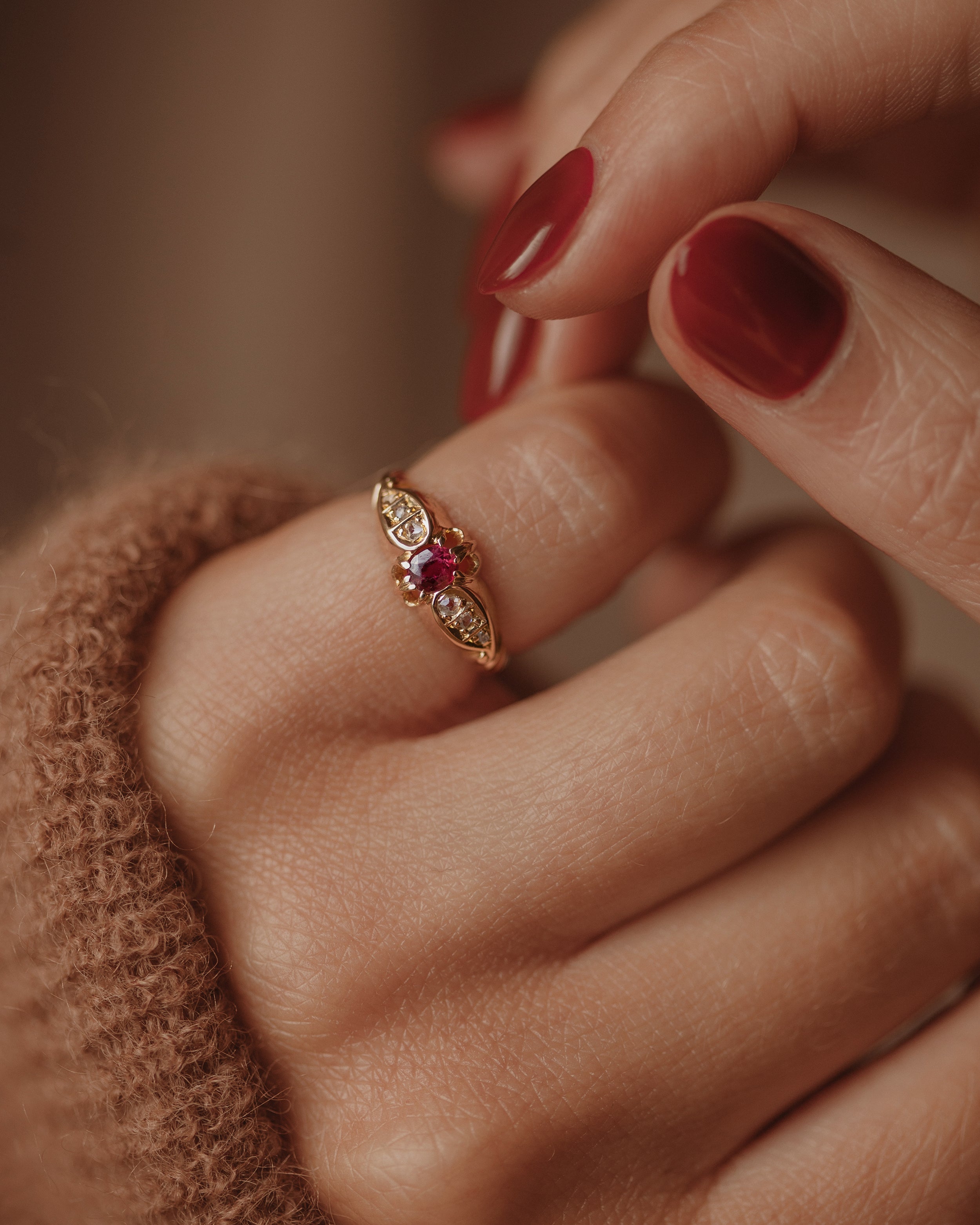 Image of Evelyn 1910 Antique 18ct Gold Ruby & Diamond Ring