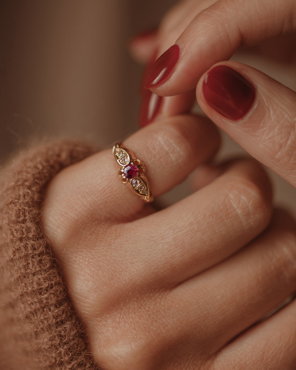 Evelyn 1910 Antique 18ct Gold Ruby & Diamond Ring