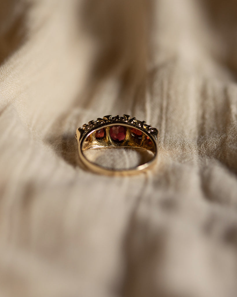 Nancy Vintage 9ct Gold Five Stone Garnet Ring