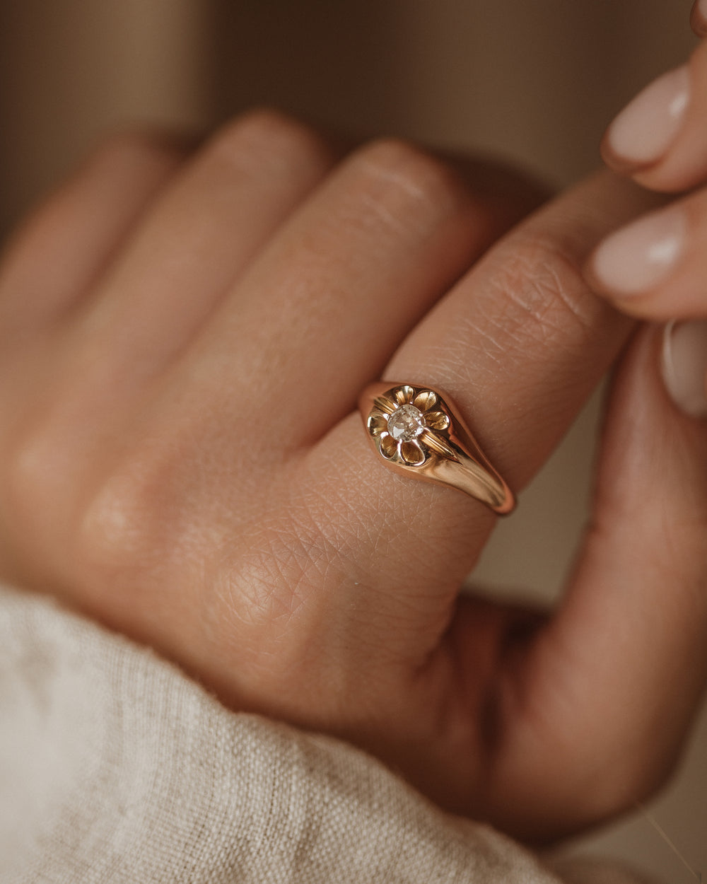 Joy Antique 9ct Gold Old-Cut Diamond Gypsy Ring