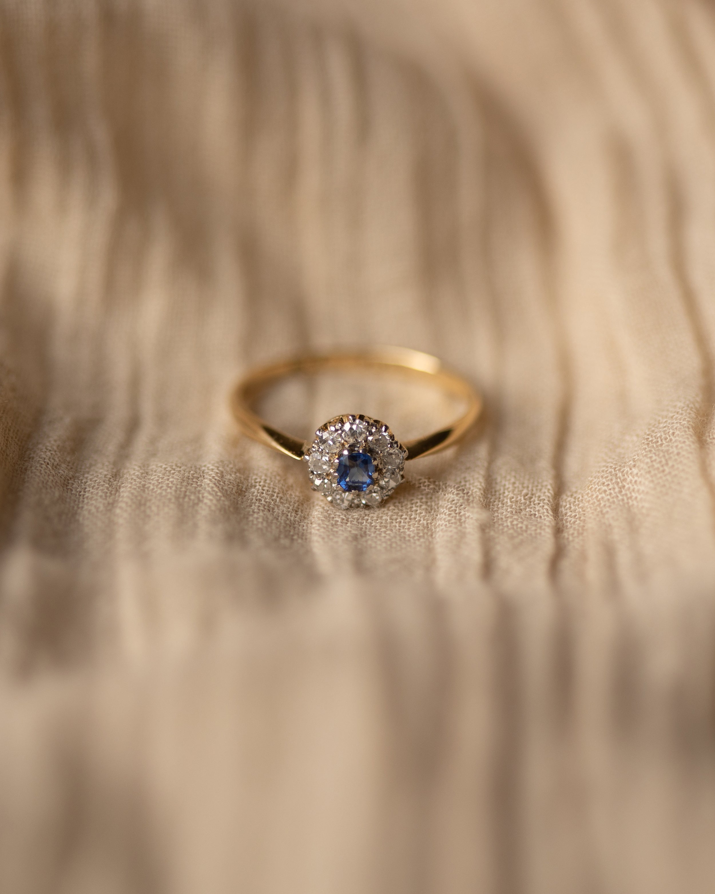 Grace Antique Edwardian 18ct Gold Sapphire & Diamond Cluster Ring
