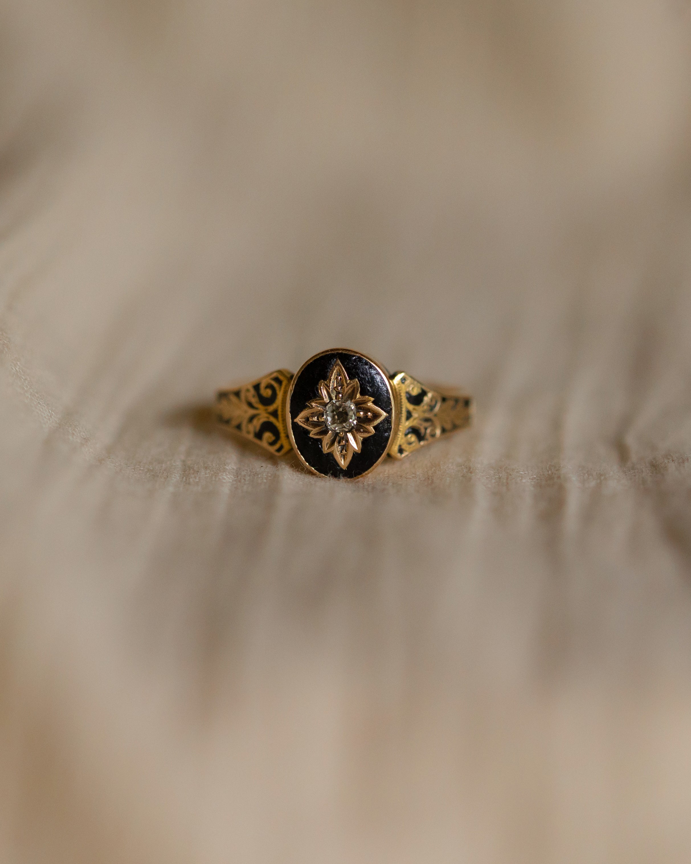 Petra 1880 Victorian Antique 15ct Gold Black Enamel & Diamond Ring