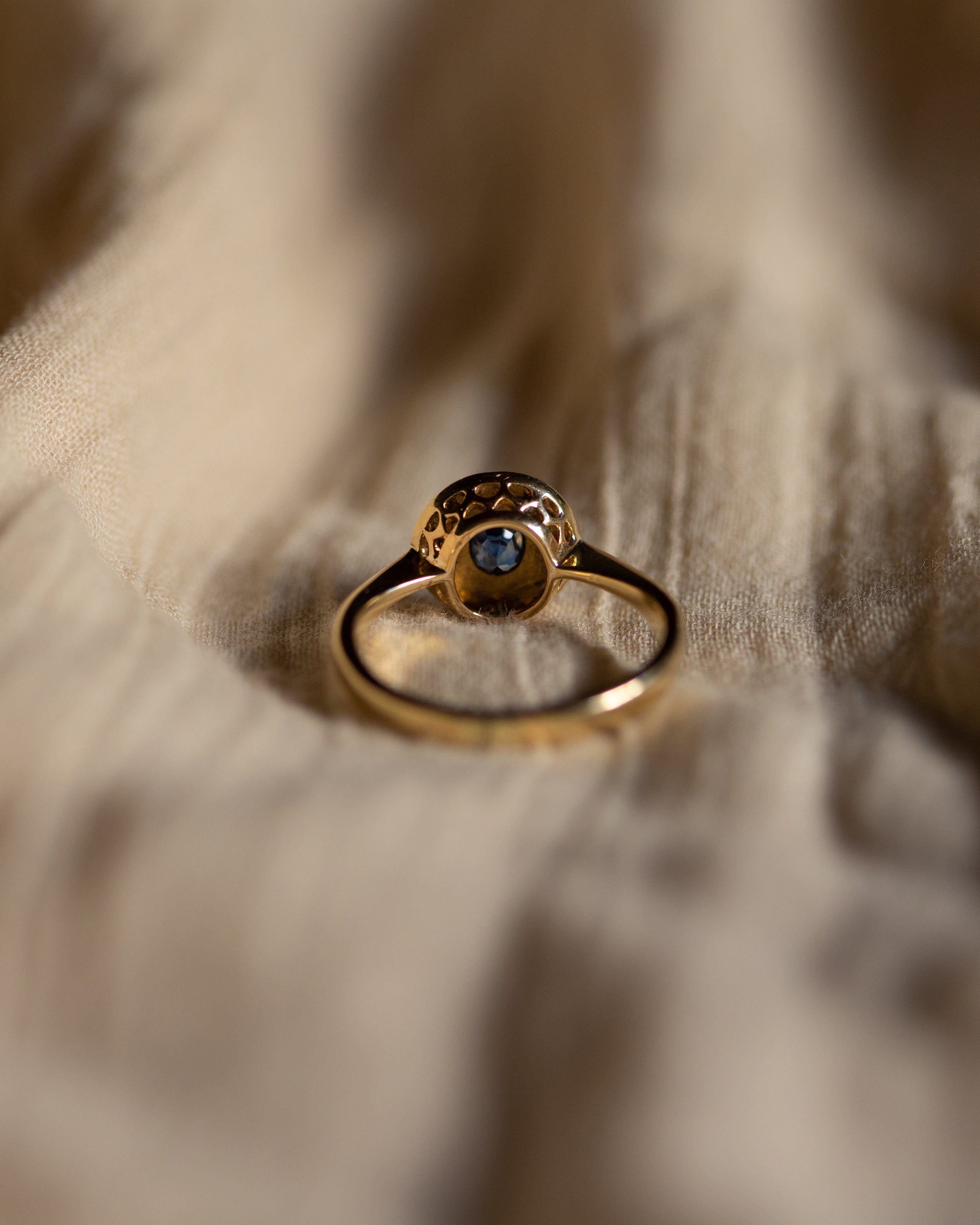 Iris Antique 18ct Gold Sapphire & Pearl Flowerhead Cluster Ring