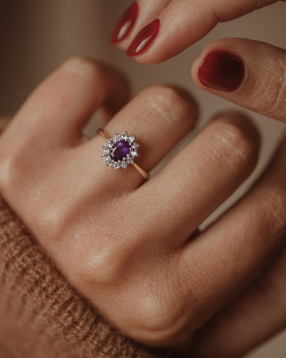 Effie Vintage 9ct Gold Paste & CZ Cluster Ring