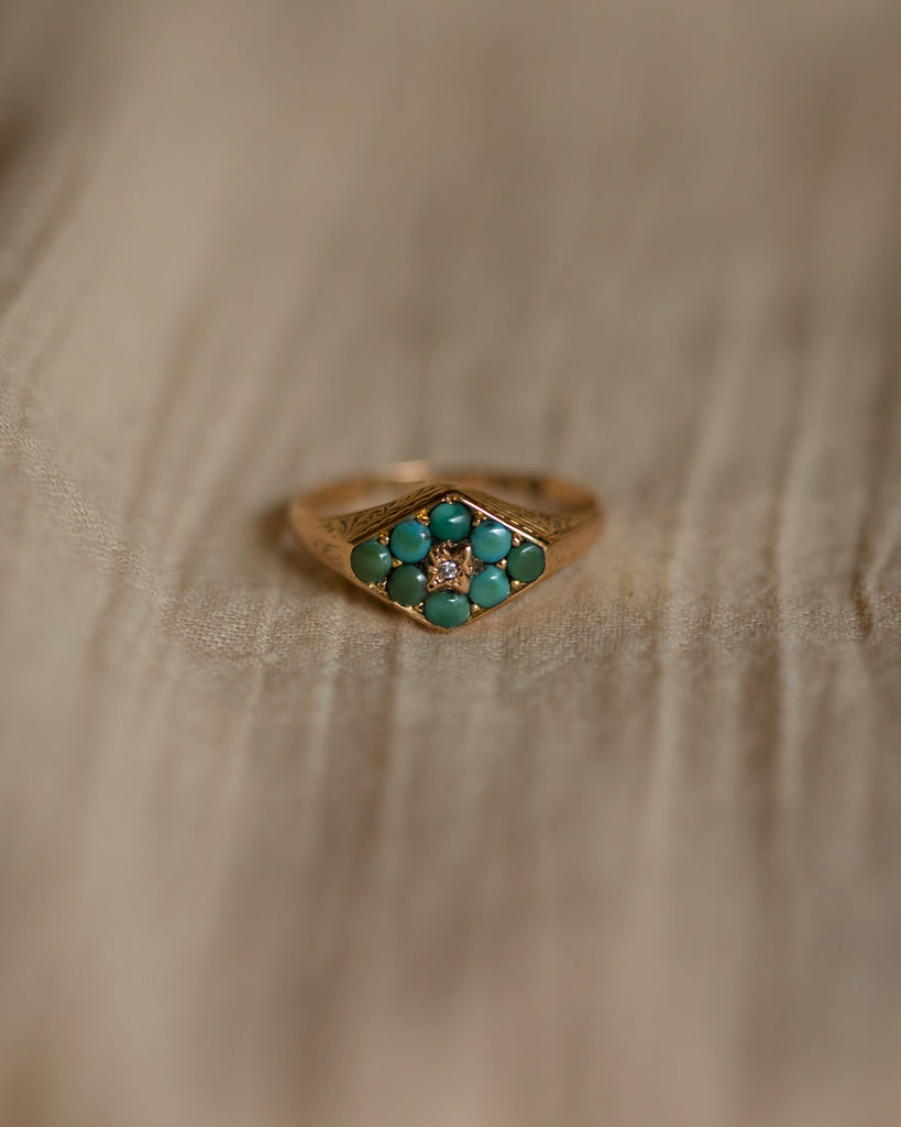 Avery 1922 Antique 15ct Gold Turquoise & Diamond Ring