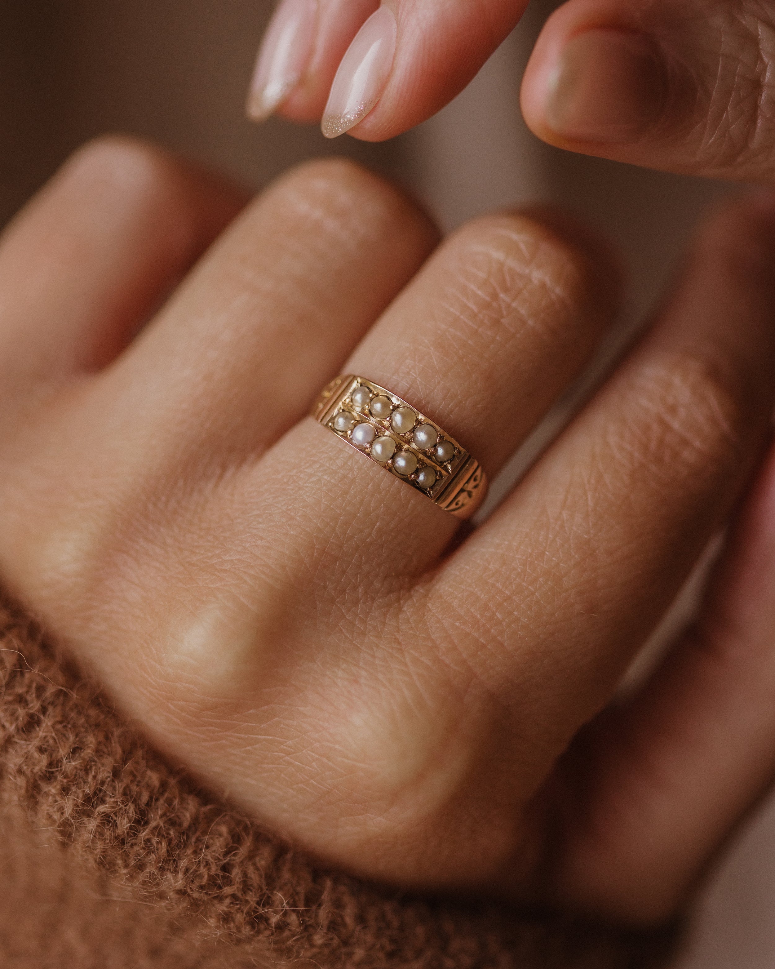 Lillian 1898 Antique 15ct Gold Double Row Pearl Ring