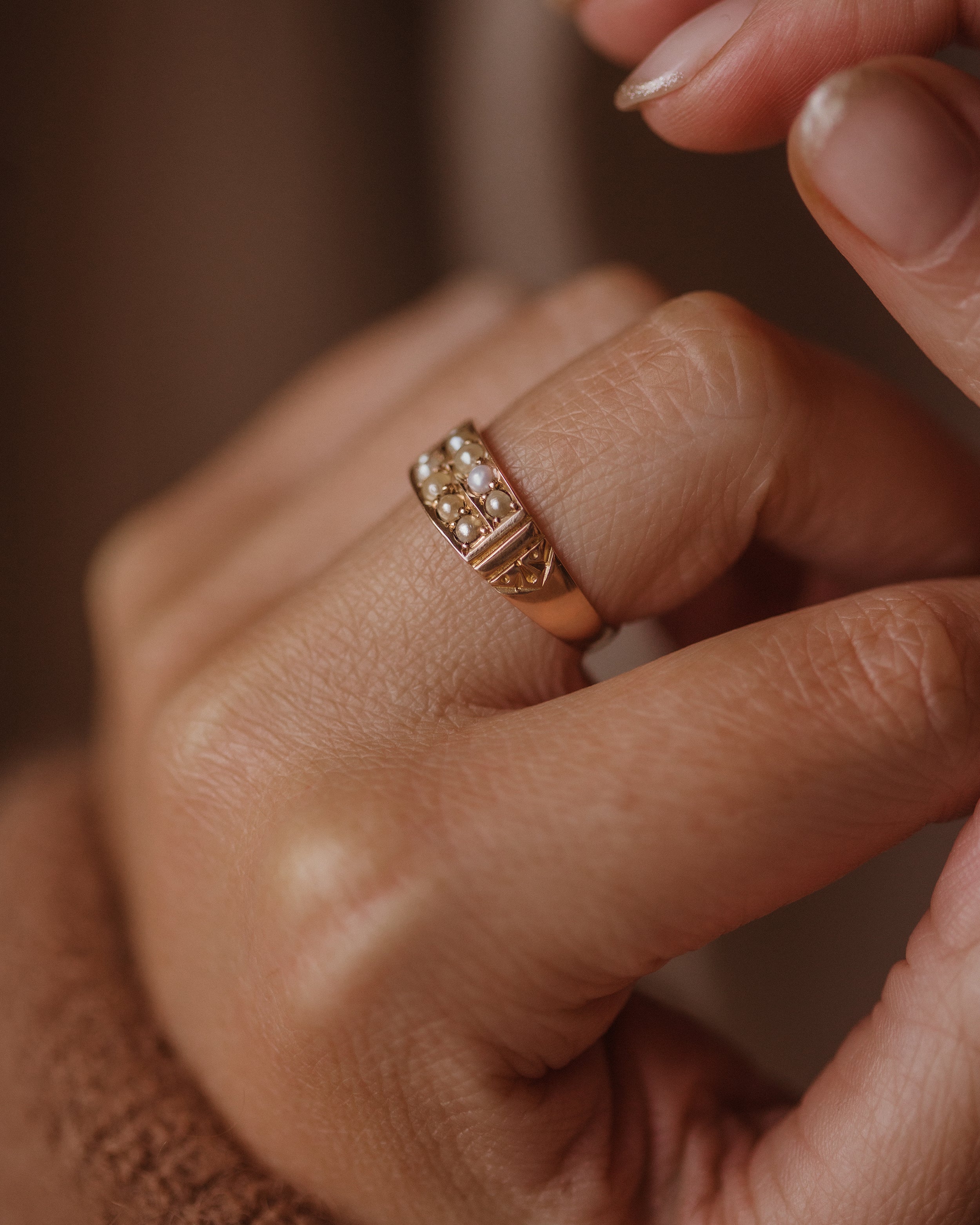 Lillian 1898 Antique 15ct Gold Double Row Pearl Ring