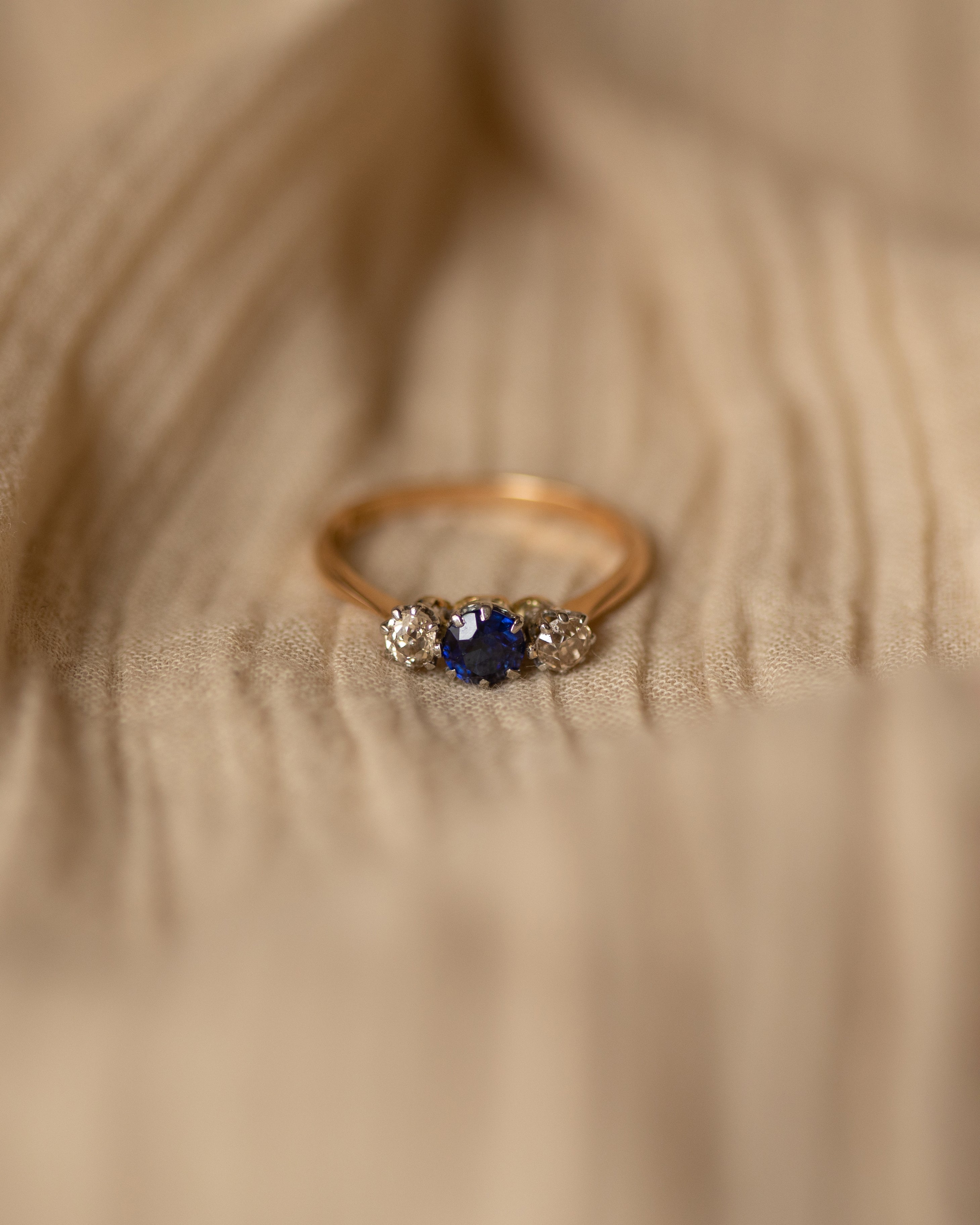 Image of Alice Antique 18ct Gold Sapphire & Diamond Trilogy Ring