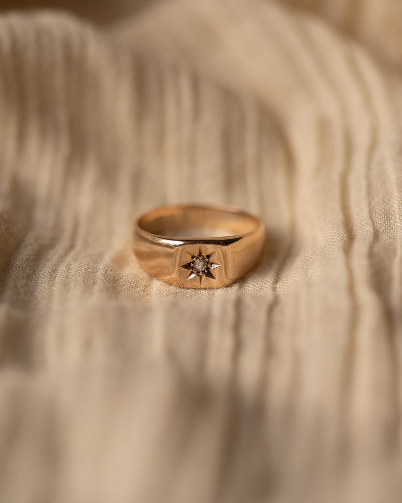 Estelle 1870 Antique 9ct Gold Star Set Diamond Signet Ring