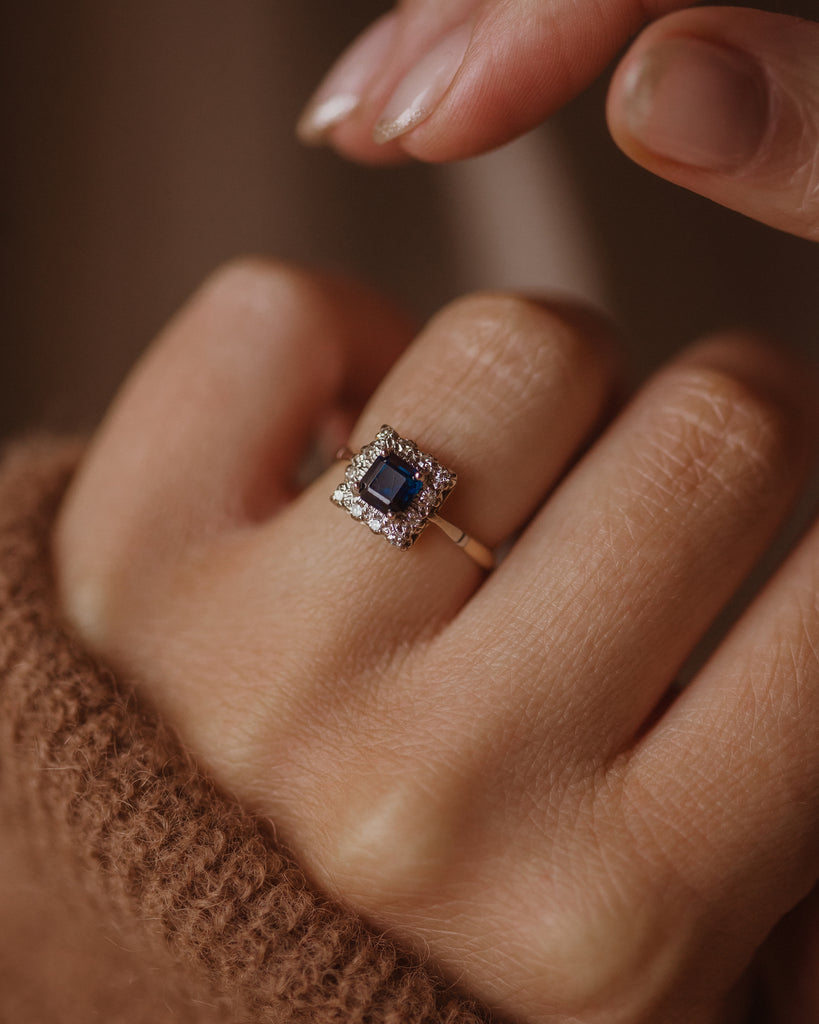 Esther Vintage 18ct Gold Sapphire & Diamond Square Cluster Ring
