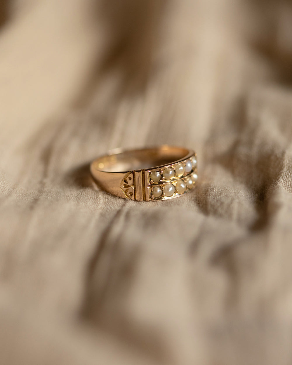 Lillian 1898 Antique 15ct Gold Double Row Pearl Ring
