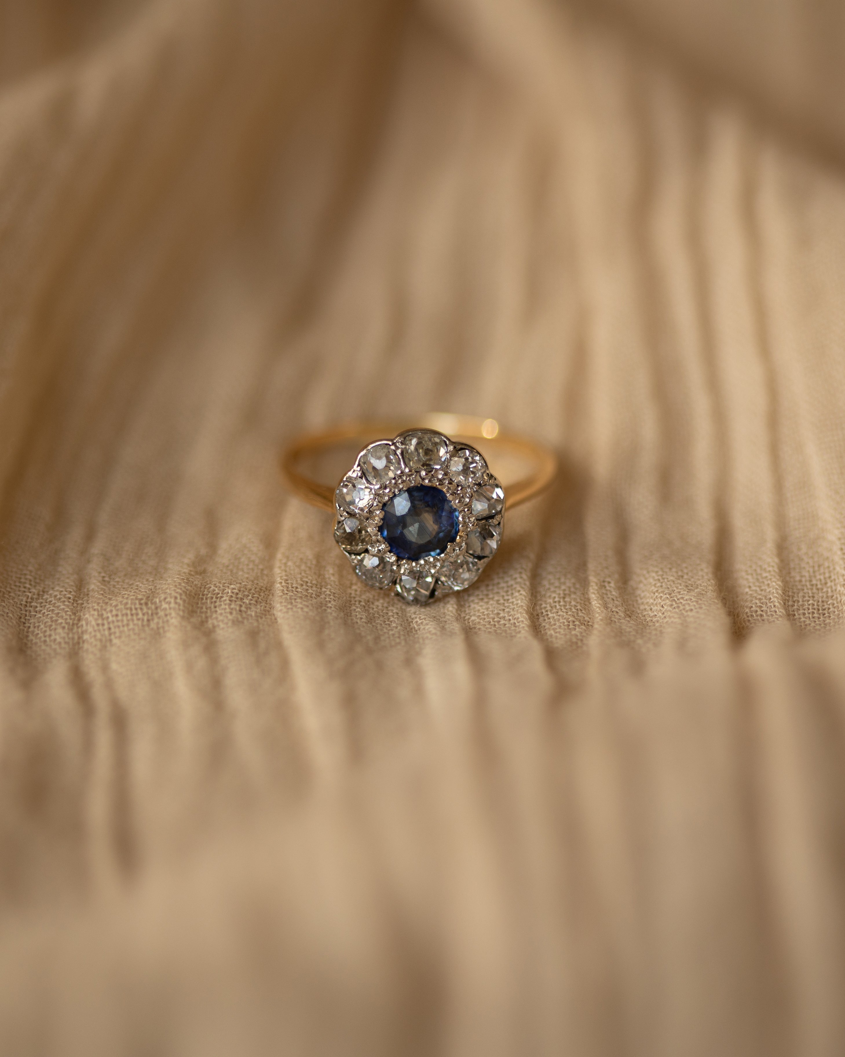 Image of Celeste Antique 18ct Gold Sapphire & Diamond Daisy Cluster Ring