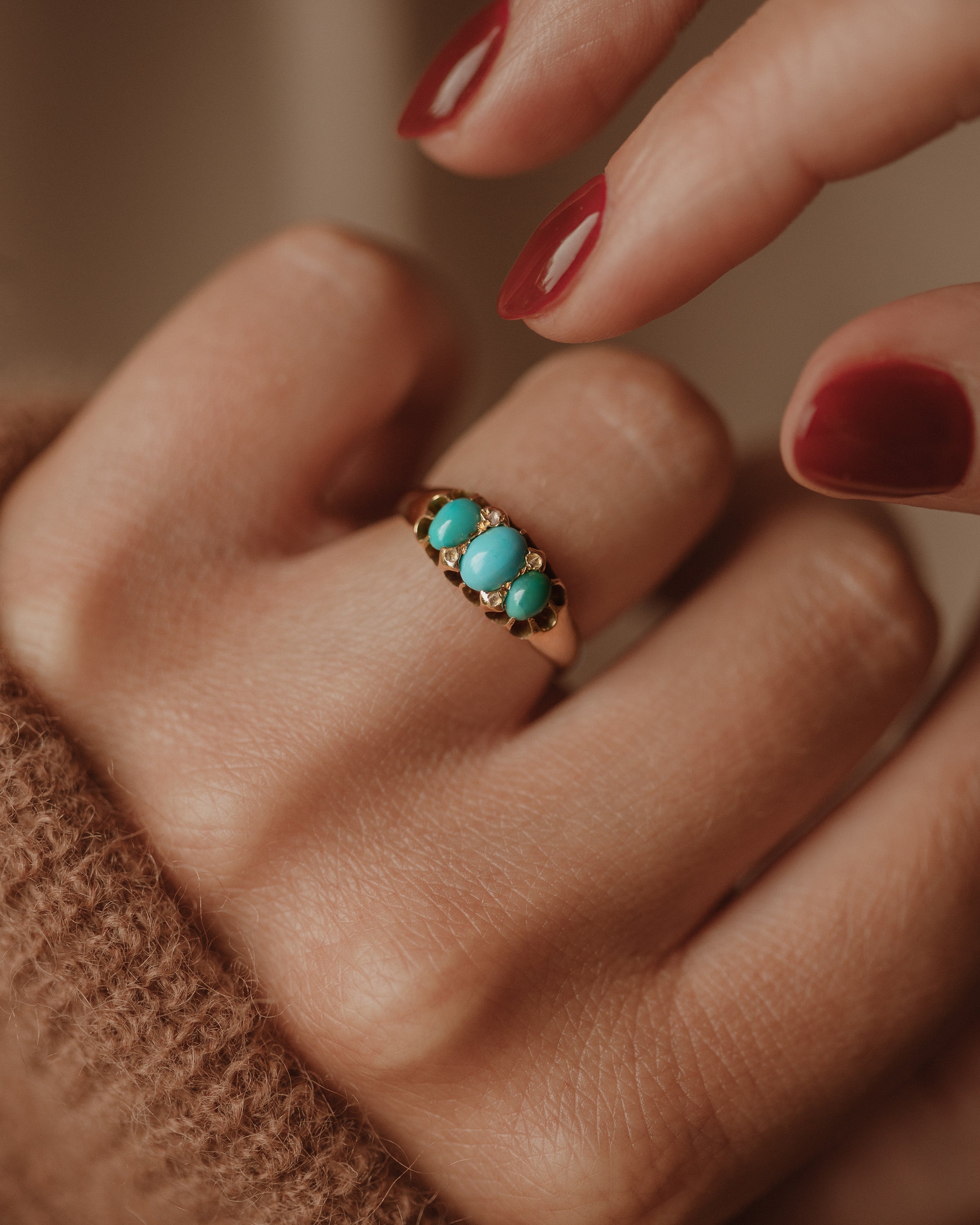 Prudence 1901 Edwardian 18ct Gold Diamond & Turquoise Ring