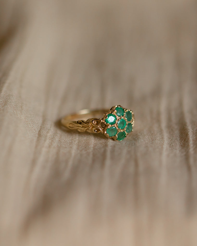 Marigold 1989 Vintage 9ct Gold Emerald Cluster Ring