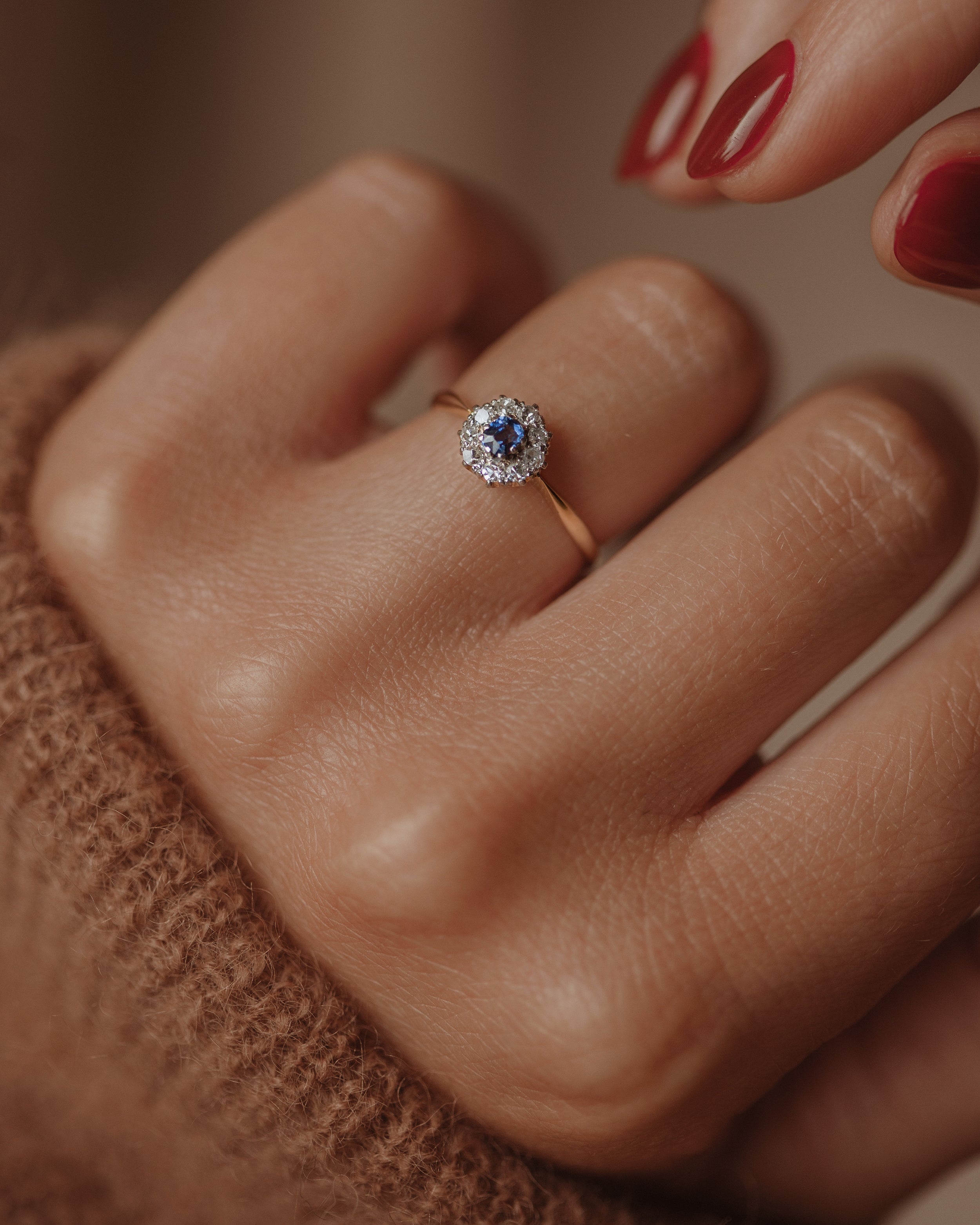 Image of Grace Antique Edwardian 18ct Gold Sapphire & Diamond Cluster Ring