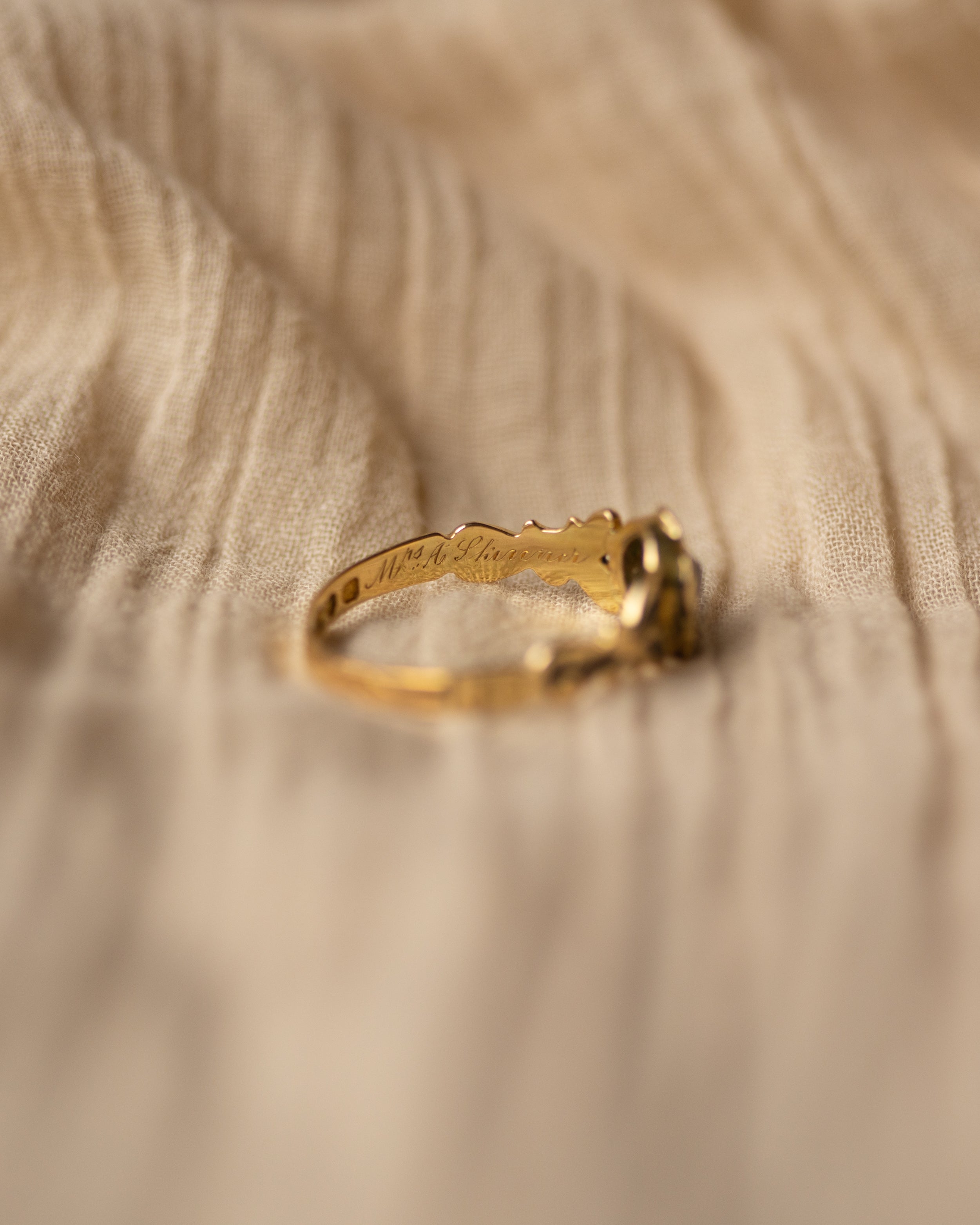 Euphemia 1854 Antique 18ct Gold Enamel & Paste Flower Mourning Ring