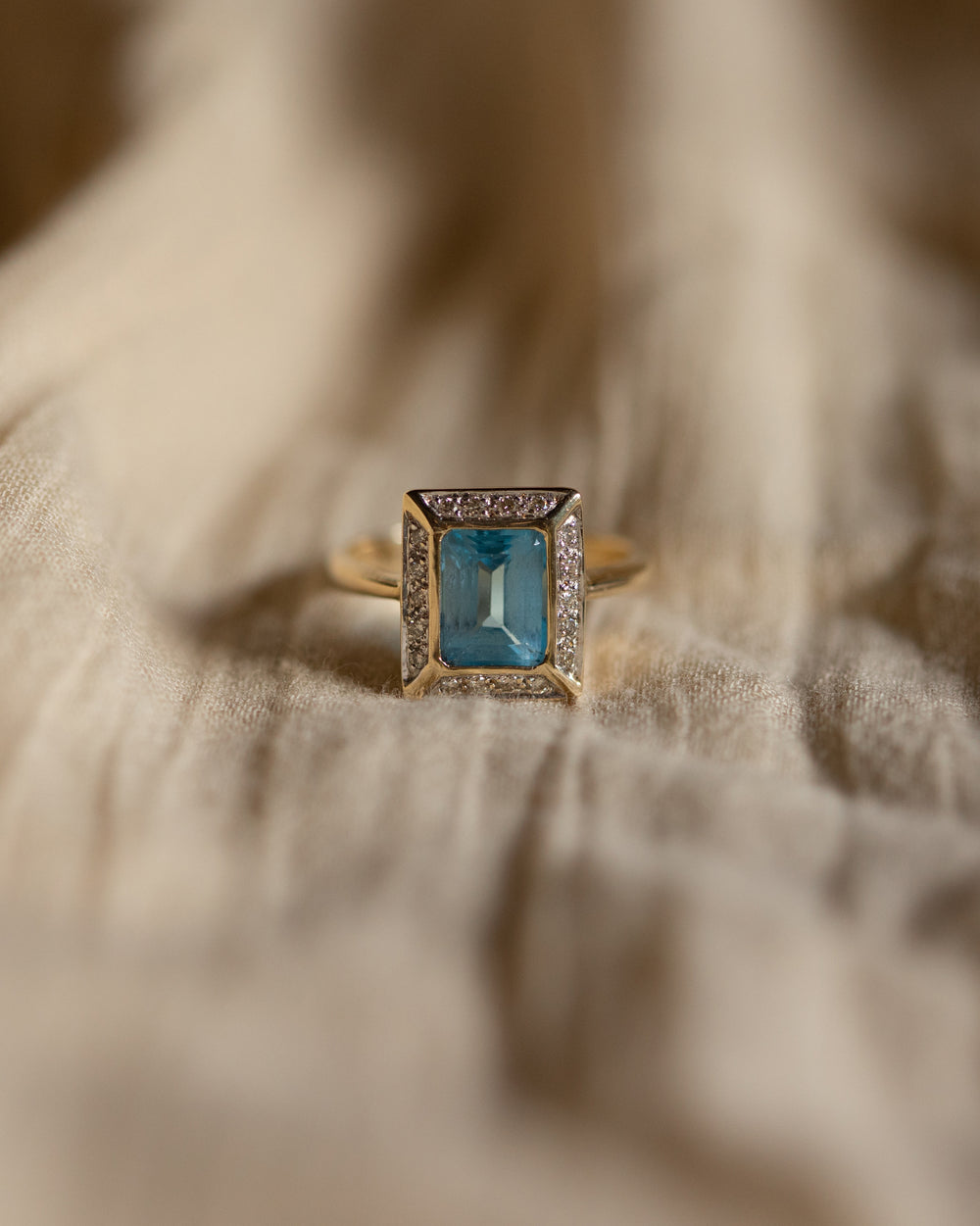 Martha Vintage 9ct Gold Topaz & Diamond Cluster Ring