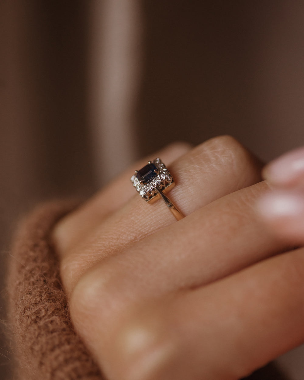 Esther Vintage 18ct Gold Sapphire & Diamond Square Cluster Ring