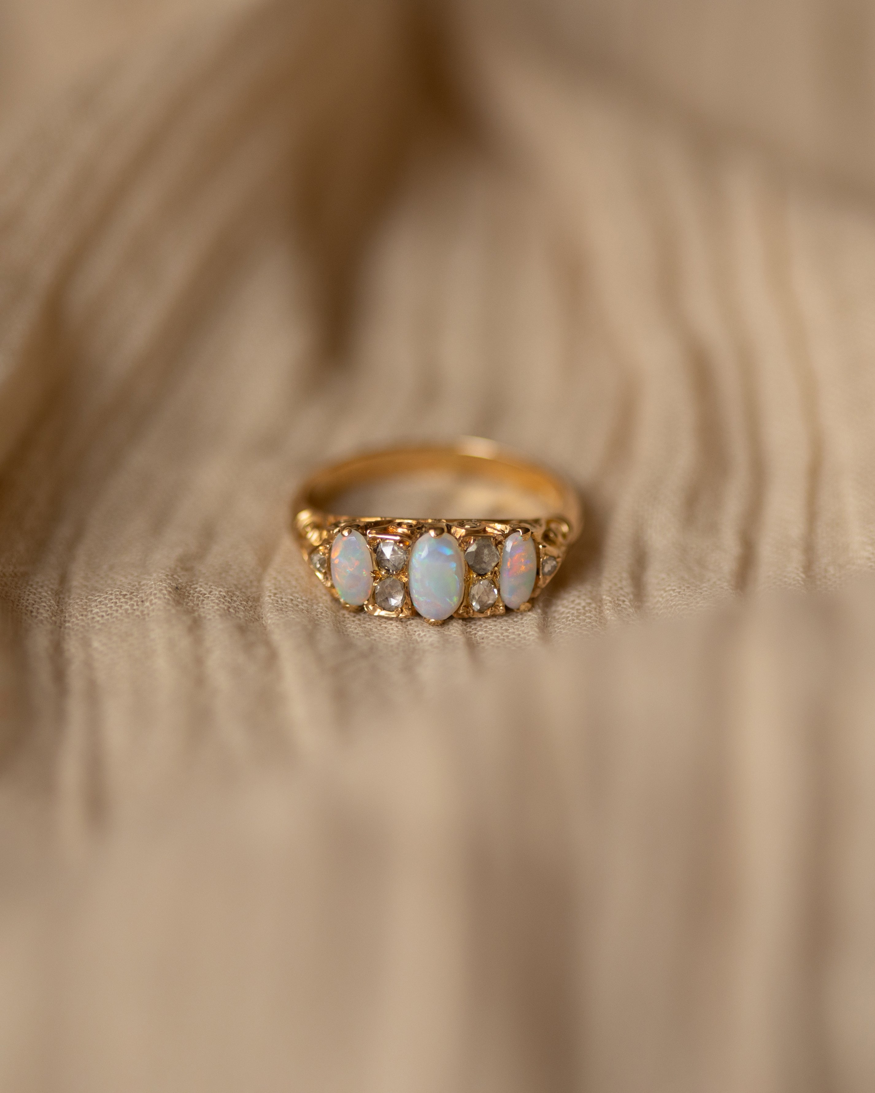 Rosalind Antique 18ct Gold Opal & Rose-Cut Diamond Ring