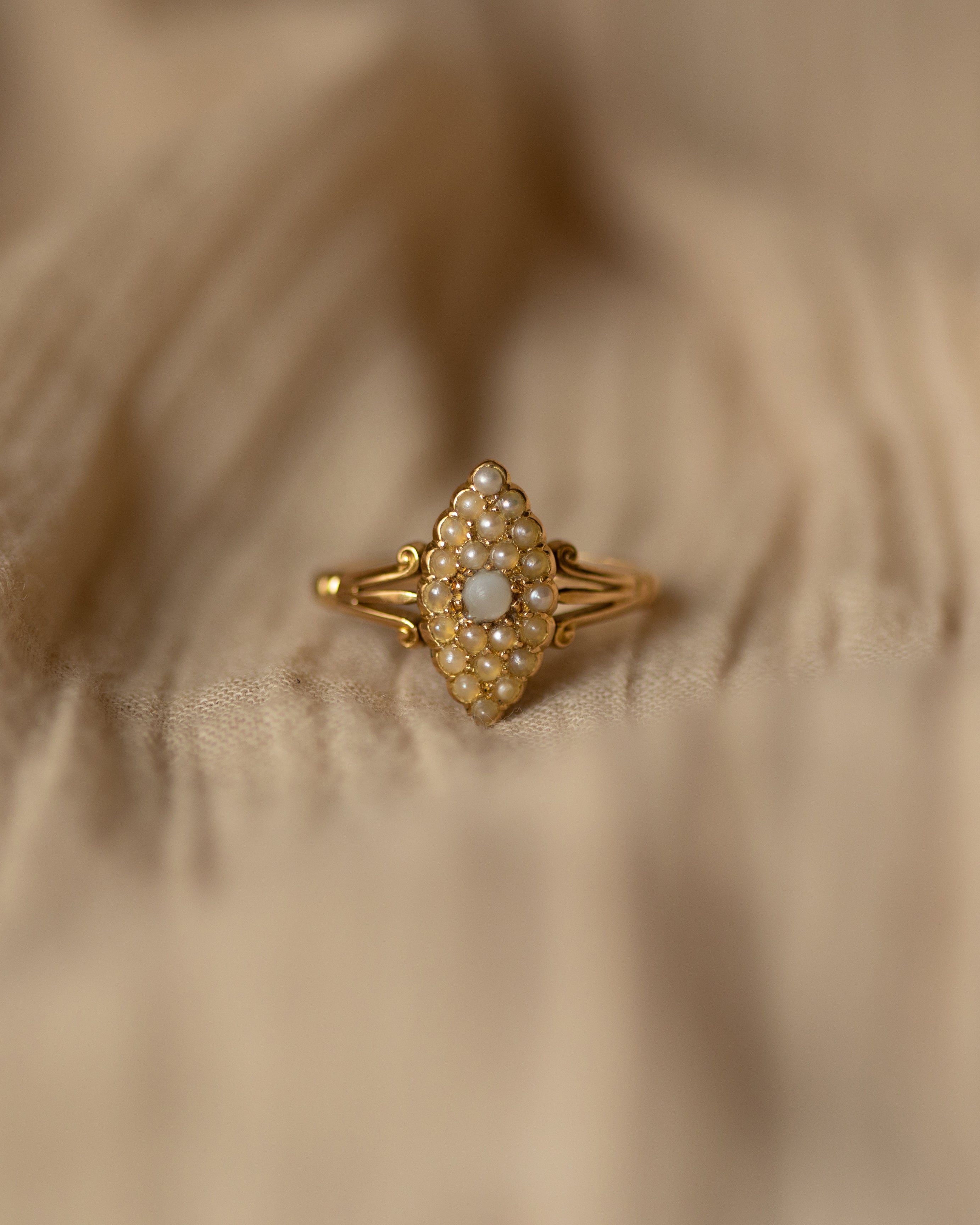 Mabel Antique 18ct Gold Split Pearl Marquise Ring