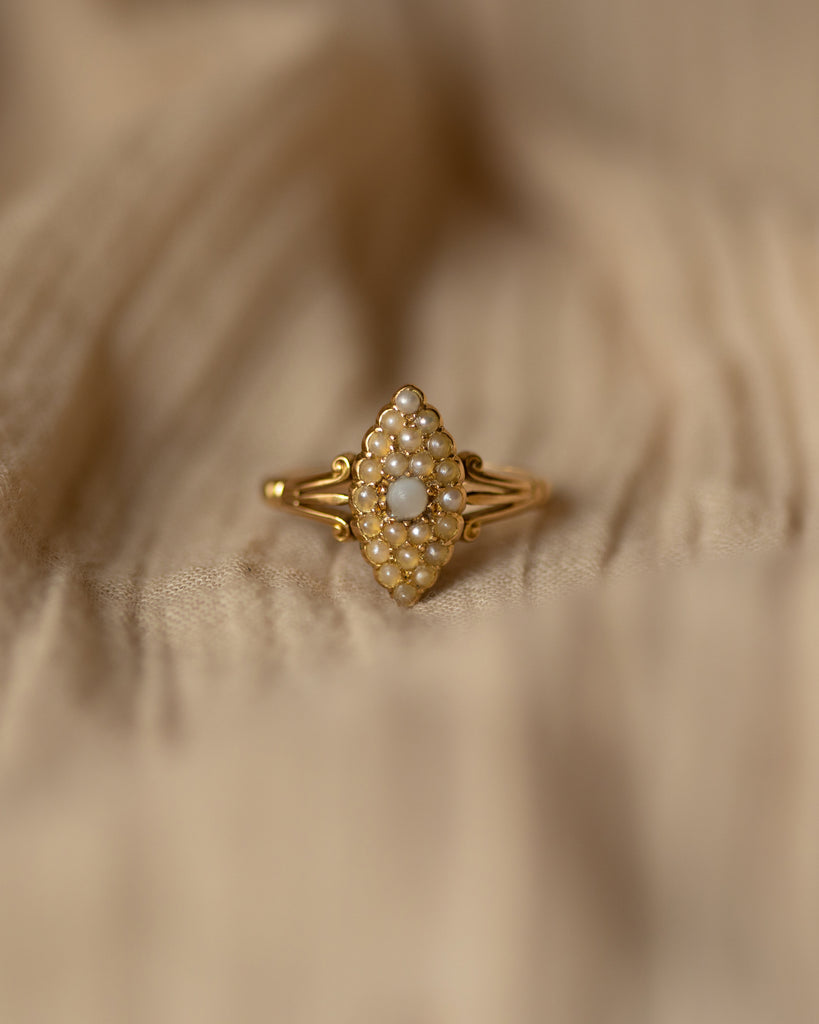 Mabel Antique 18ct Gold Split Pearl Marquise Ring