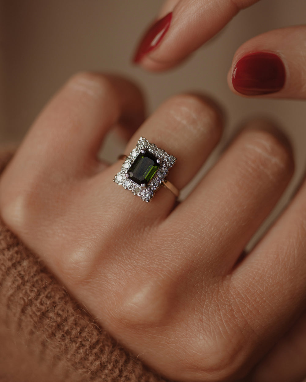 Aubrey 1984 Vintage 18ct Gold Tourmaline & Diamond Cluster Ring