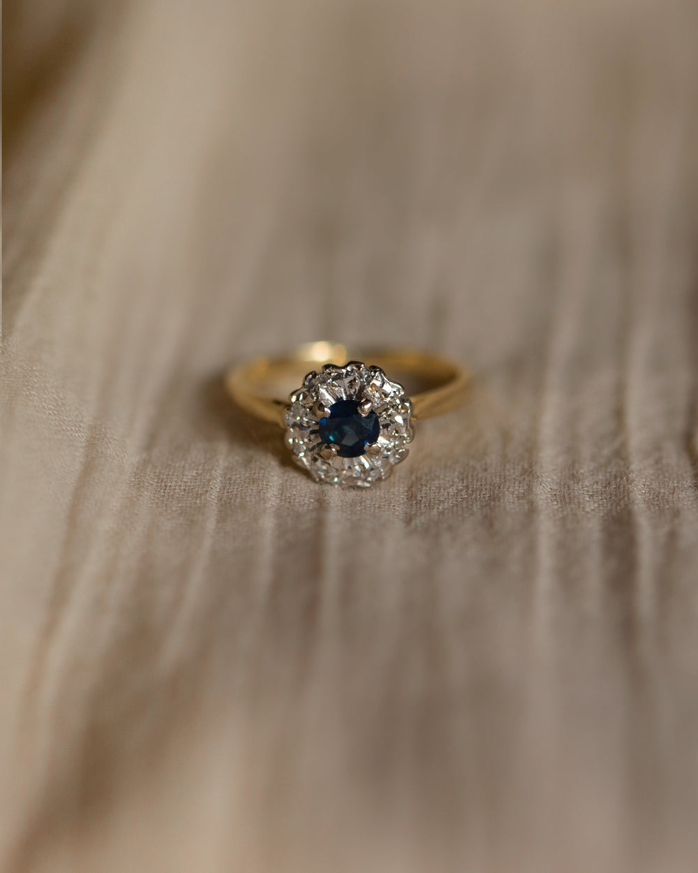 Norah 1969 Vintage 18ct Gold Sapphire & Diamond Cluster Ring