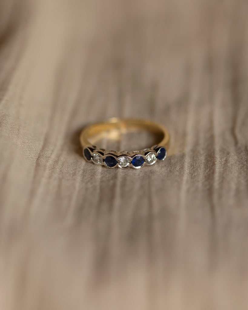 Irina Vintage 18ct Gold Sapphire & Diamond Half Eternity Ring