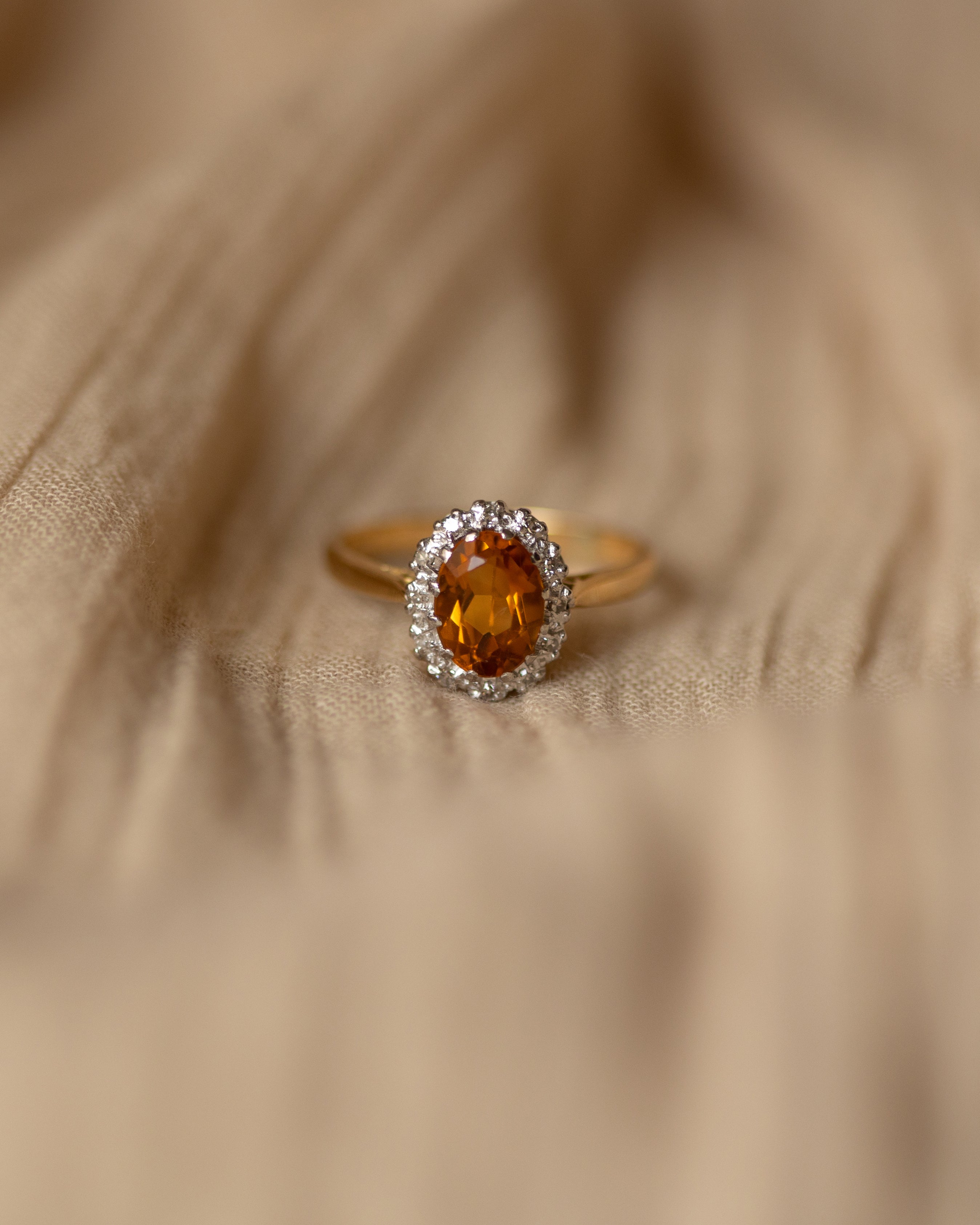 Mavis Vintage 18ct Gold Citrine & Diamond Cluster Ring