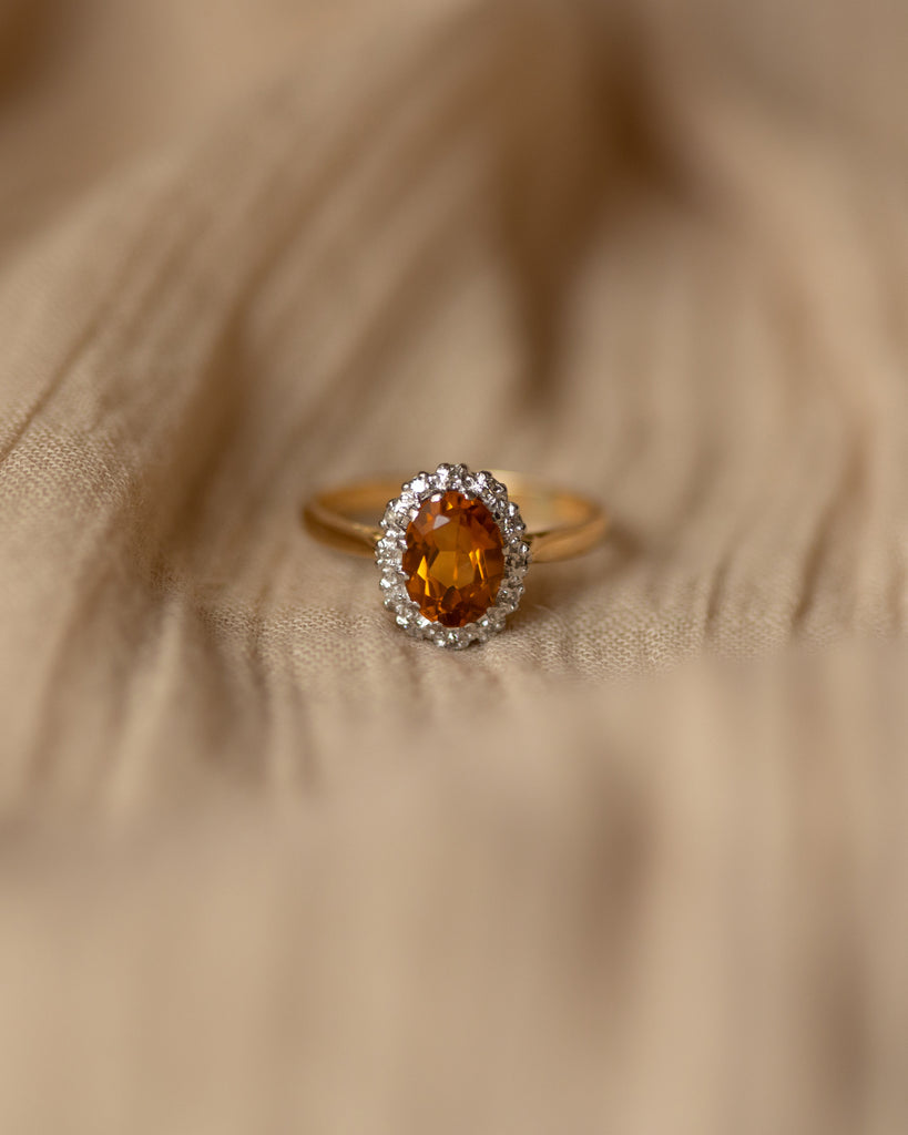 Mavis Vintage 18ct Gold Citrine & Diamond Cluster Ring