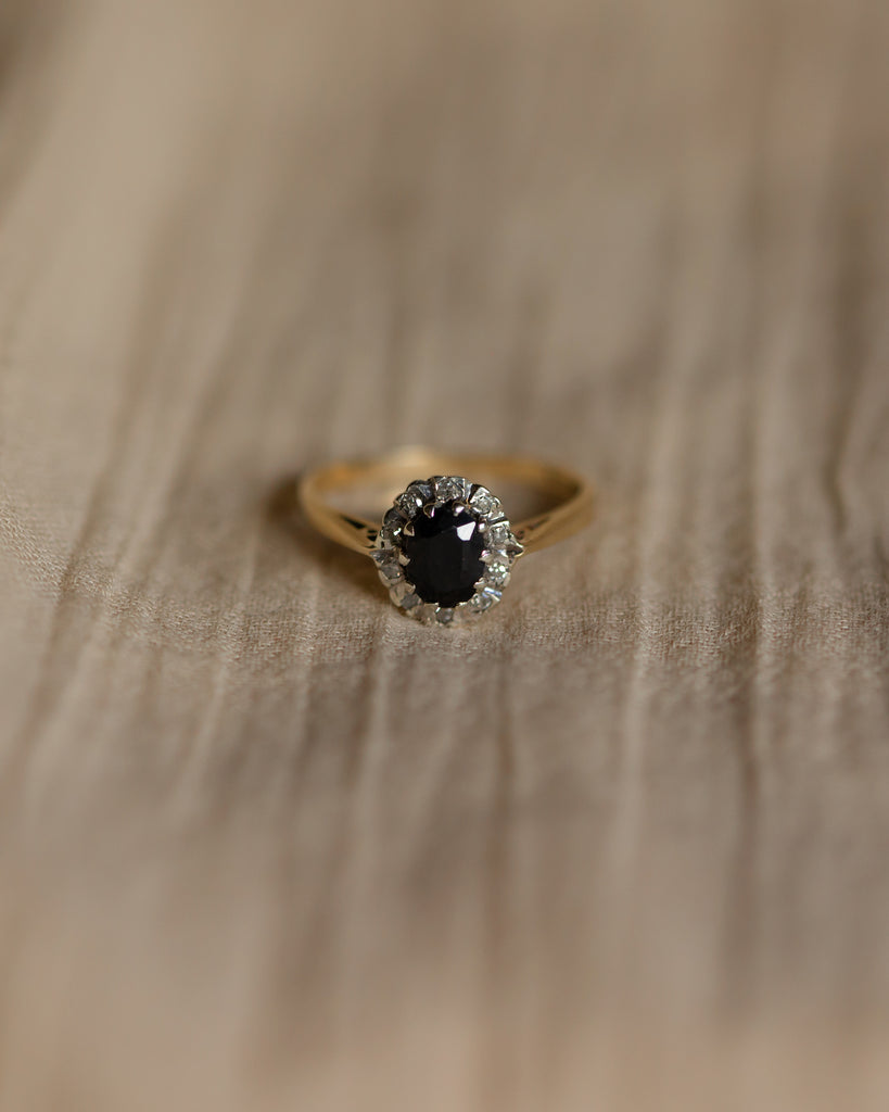 Helena 1983 Vintage 9ct Gold Sapphire & Diamond Cluster Ring