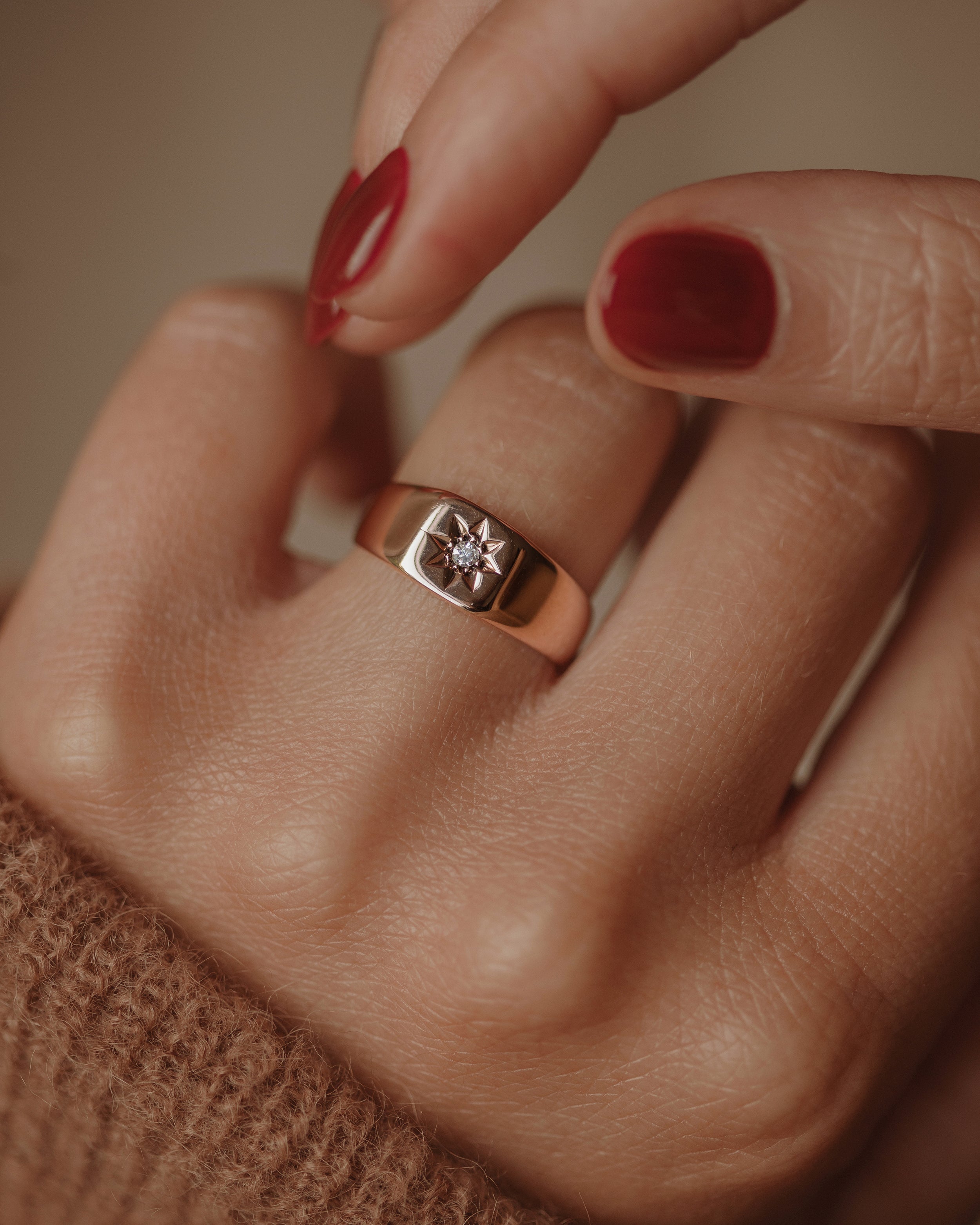 Image of Estelle 1870 Antique 9ct Gold Star Set Diamond Signet Ring